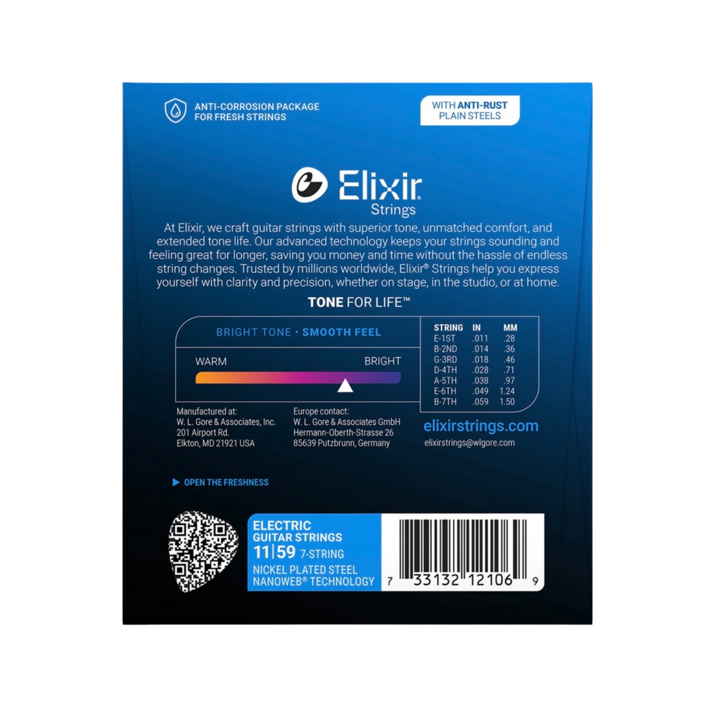 ELIXIR 12106 Nanoweb Medium 7-String Electric Guitar Strings, 11-59