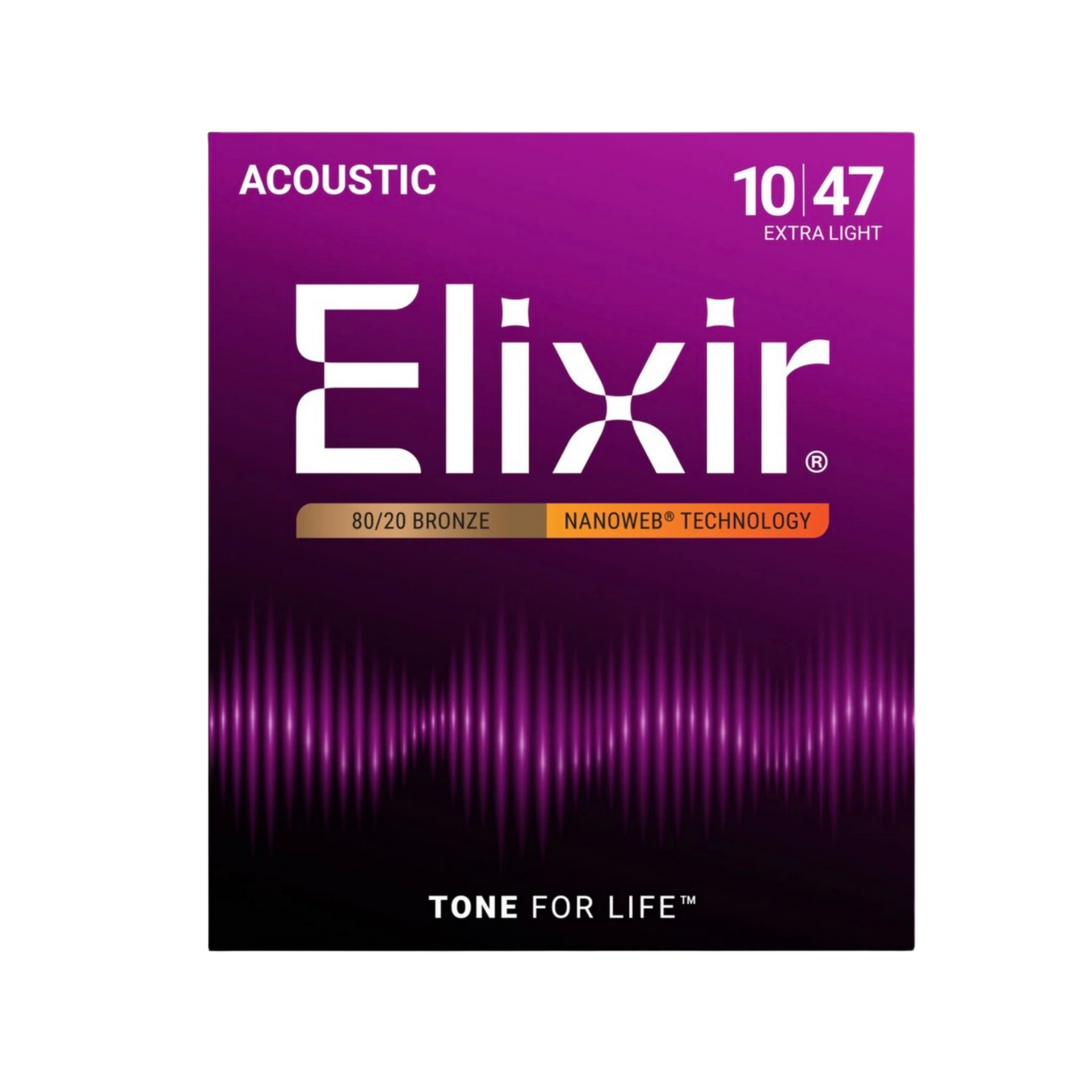 ELIXIR 11002 Nanoweb 80/20 Bronze Acoustic Guitar Strings Extra Light 10-47
