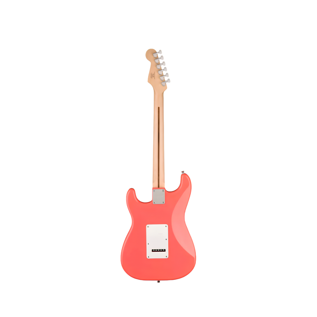 SQUIER Sonic Stratocaster HSS Electric Guitar w/White Pickguard, Maple FB, Tahitian Coral