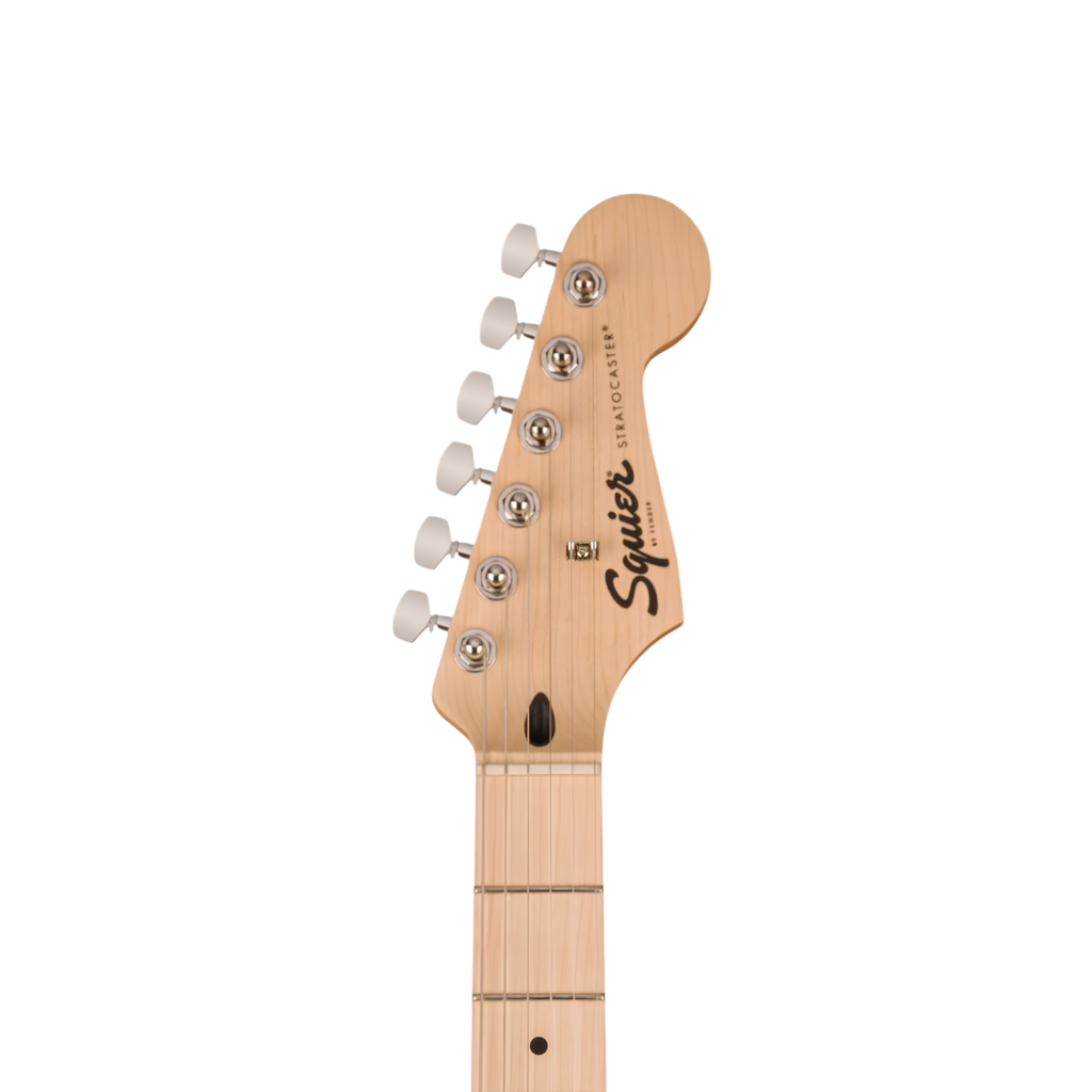 SQUIER Sonic Stratocaster HSS Electric Guitar w/White Pickguard, Maple FB, Tahitian Coral