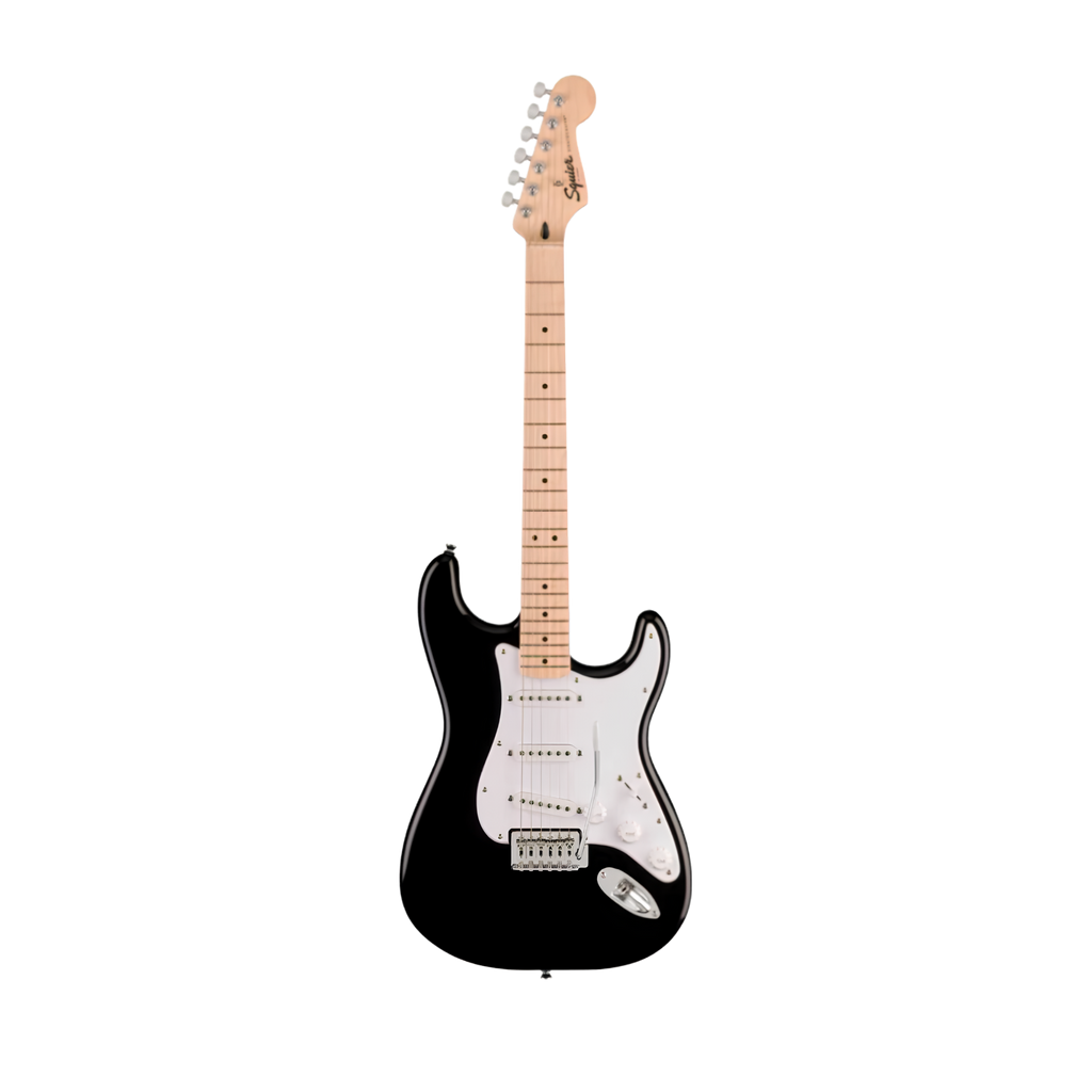 SQUIER Sonic Stratocaster Electric Guitar w/White Pickguard, Maple FB, Black