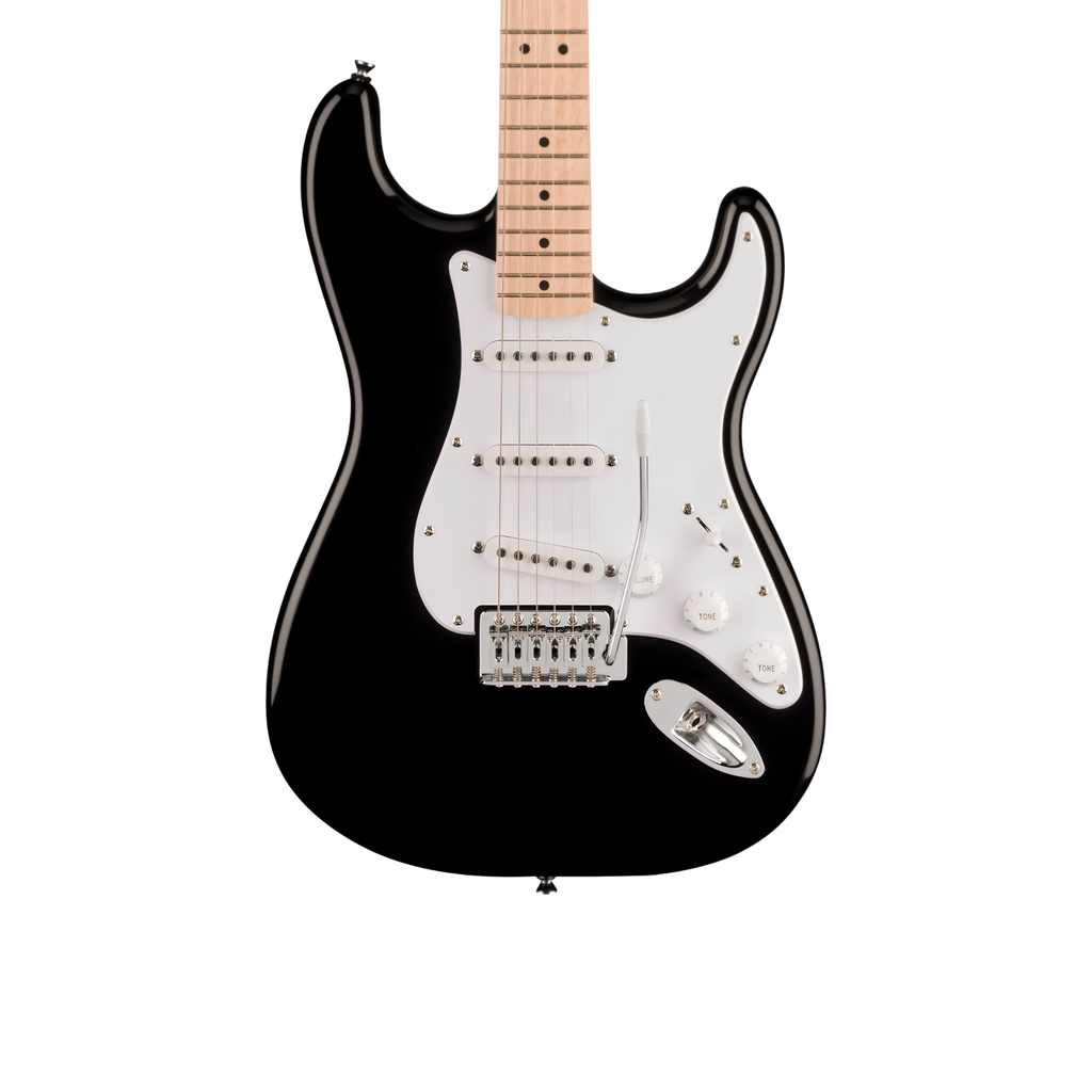 SQUIER Sonic Stratocaster Electric Guitar w/White Pickguard, Maple FB, Black