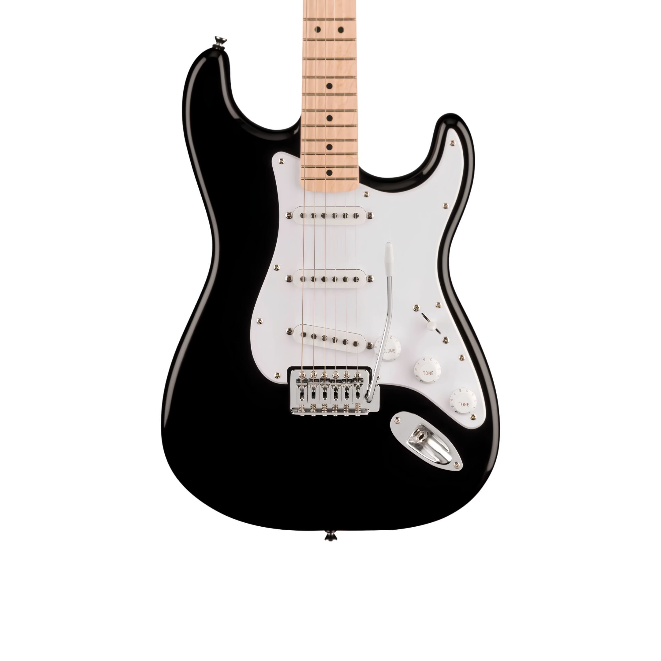 SQUIER Sonic Stratocaster Electric Guitar w/White Pickguard, Maple FB, Black