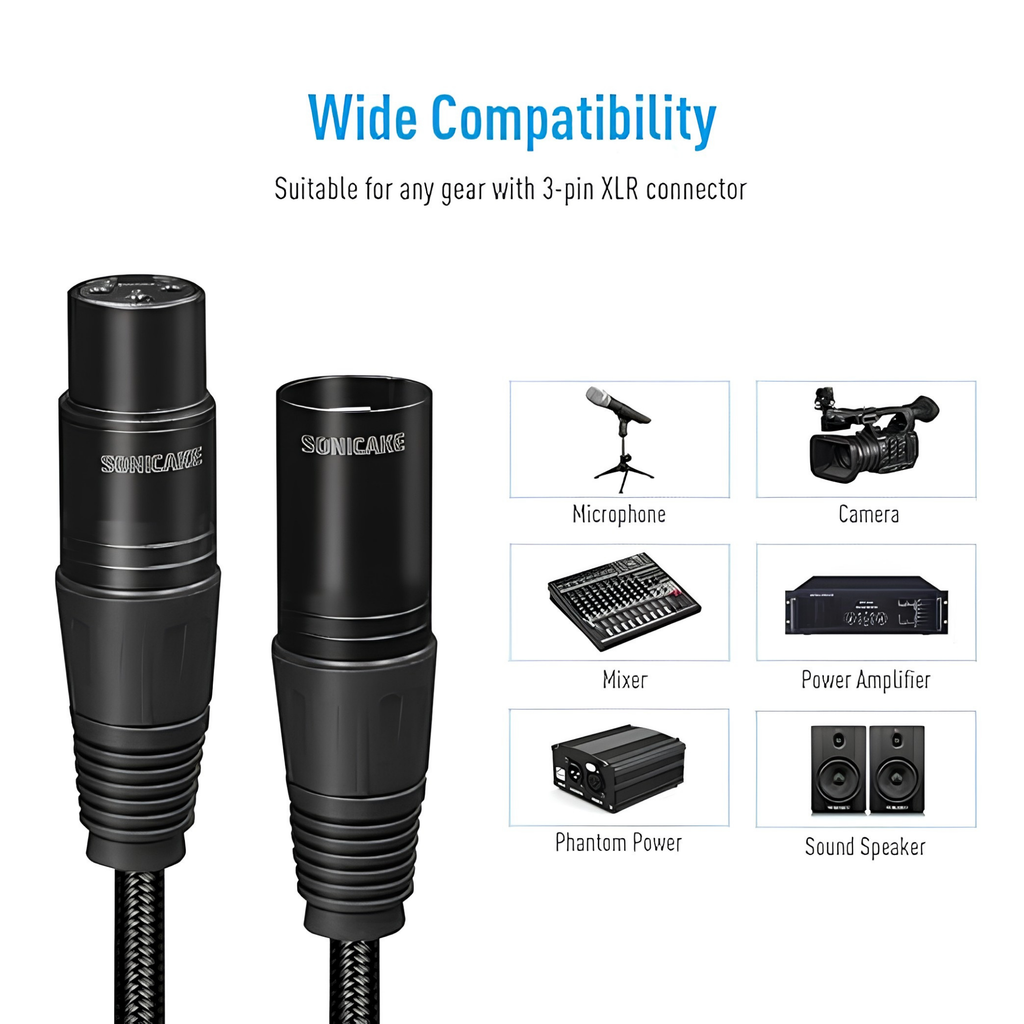 SONICAKE XLR Microphone Cable 2m Studio Recording, Mic Mixer and Live Production