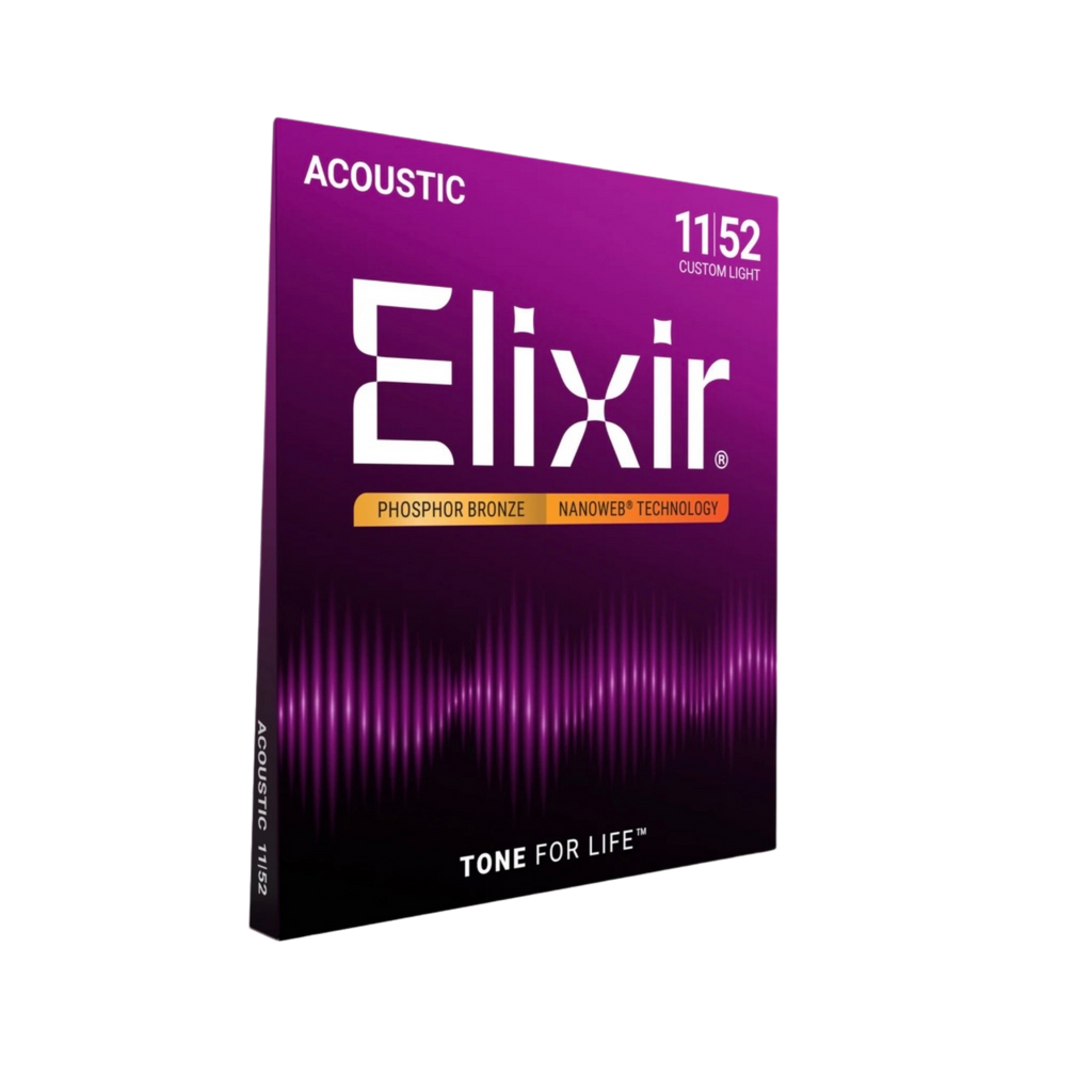 ELIXIR 16027 Nanoweb Phosphor Bronze Acoustic Guitar Strings, Custom Light, 11-52