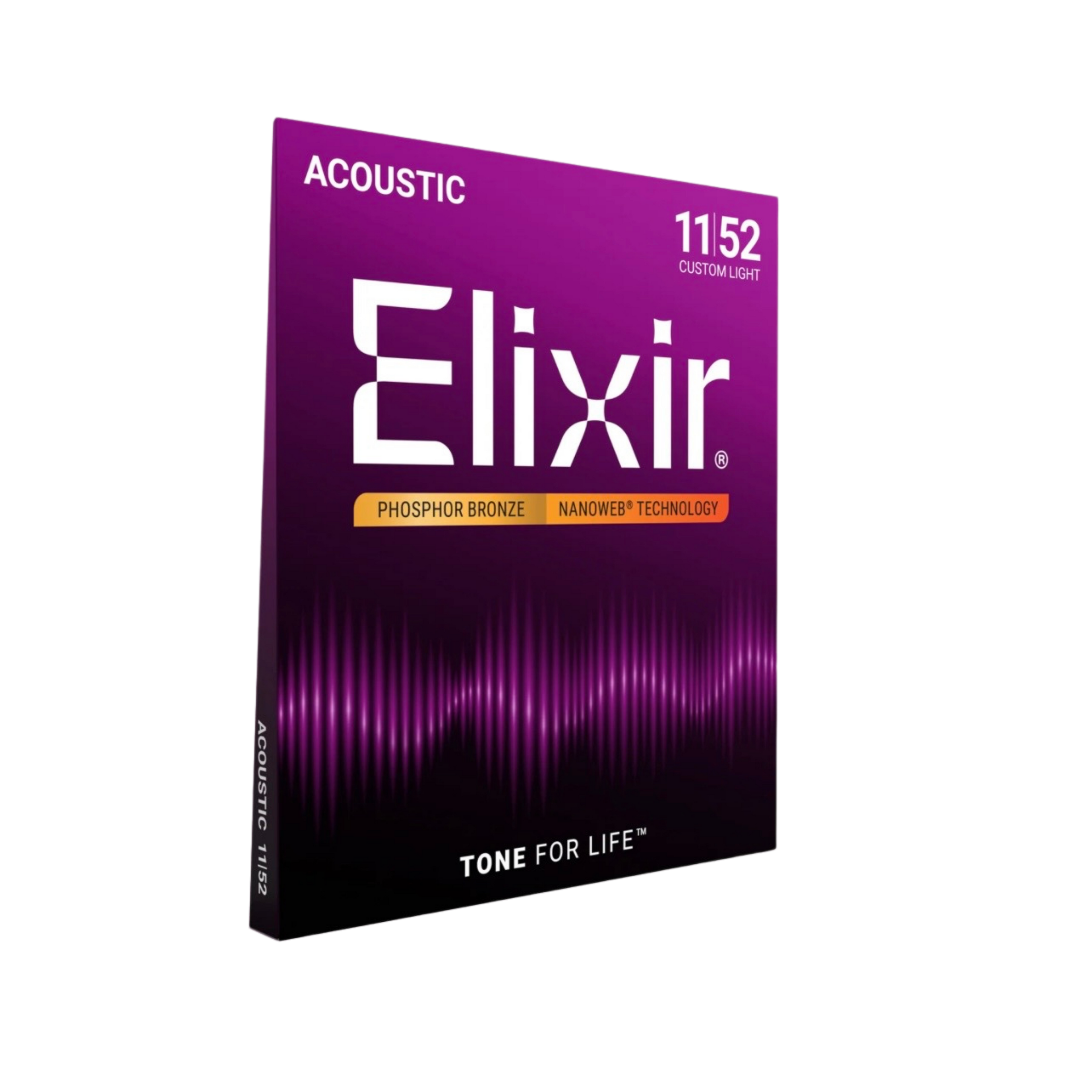 ELIXIR 16027 Nanoweb Phosphor Bronze Acoustic Guitar Strings, Custom Light, 11-52