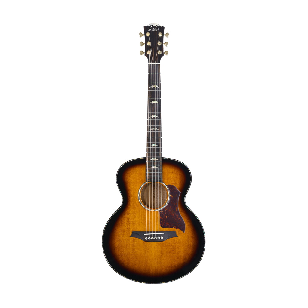 BROMO BAN8E vs Mini Jumbo Flame Okoume Acoustic-Electric Guitar Fishman Sonitone Natural