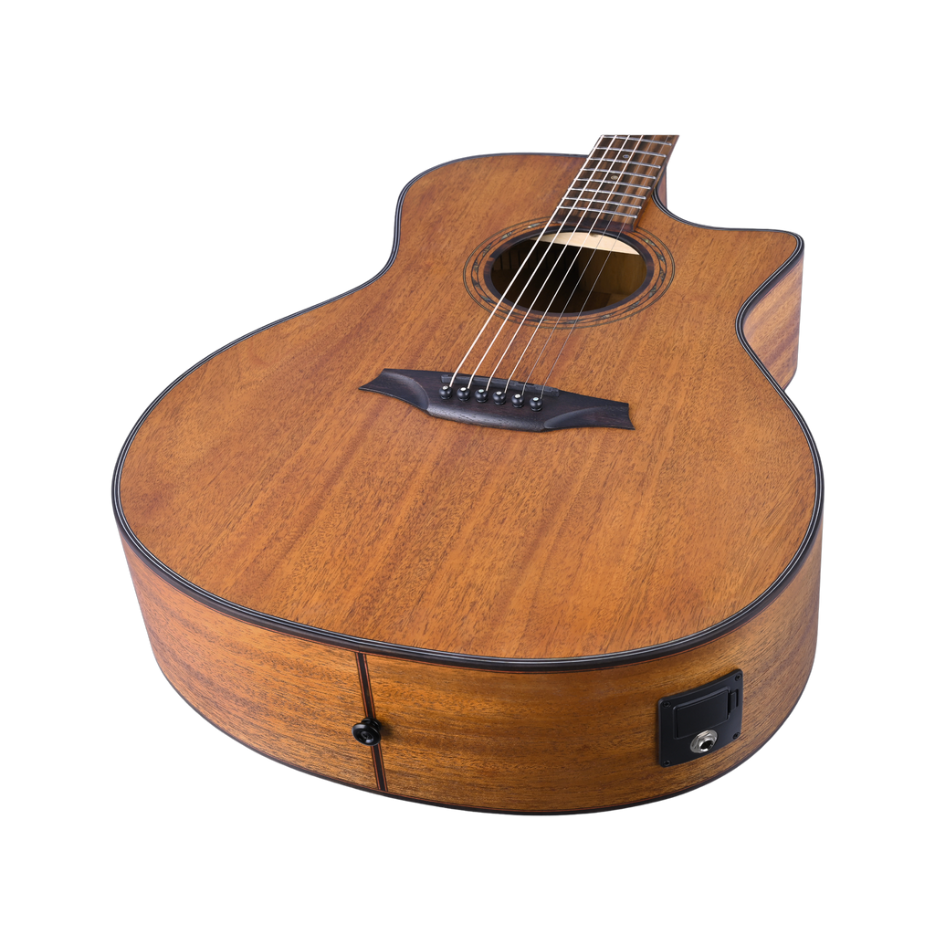 BROMO BAT2MCE Auditorium Guitar EQ Cutaway Solid Mahogany Top Natural
