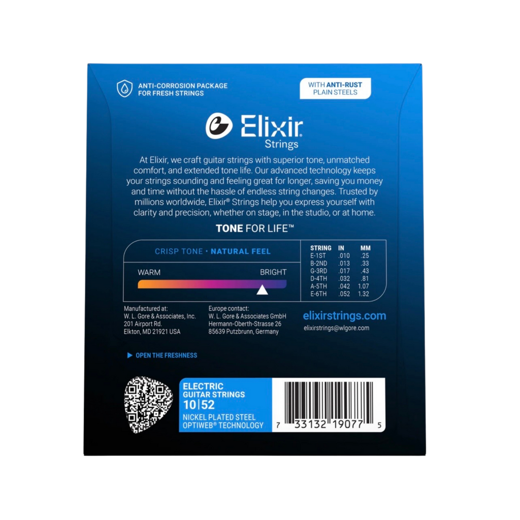 ELIXIR 19077 Optiweb Electric Guitar Strings, Light-Heavy, 10-52