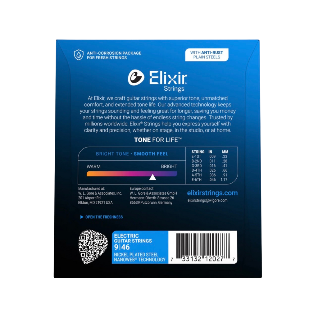 ELIXIR 12027 Nanoweb Electric Guitar Strings, Custom Light, 9-46