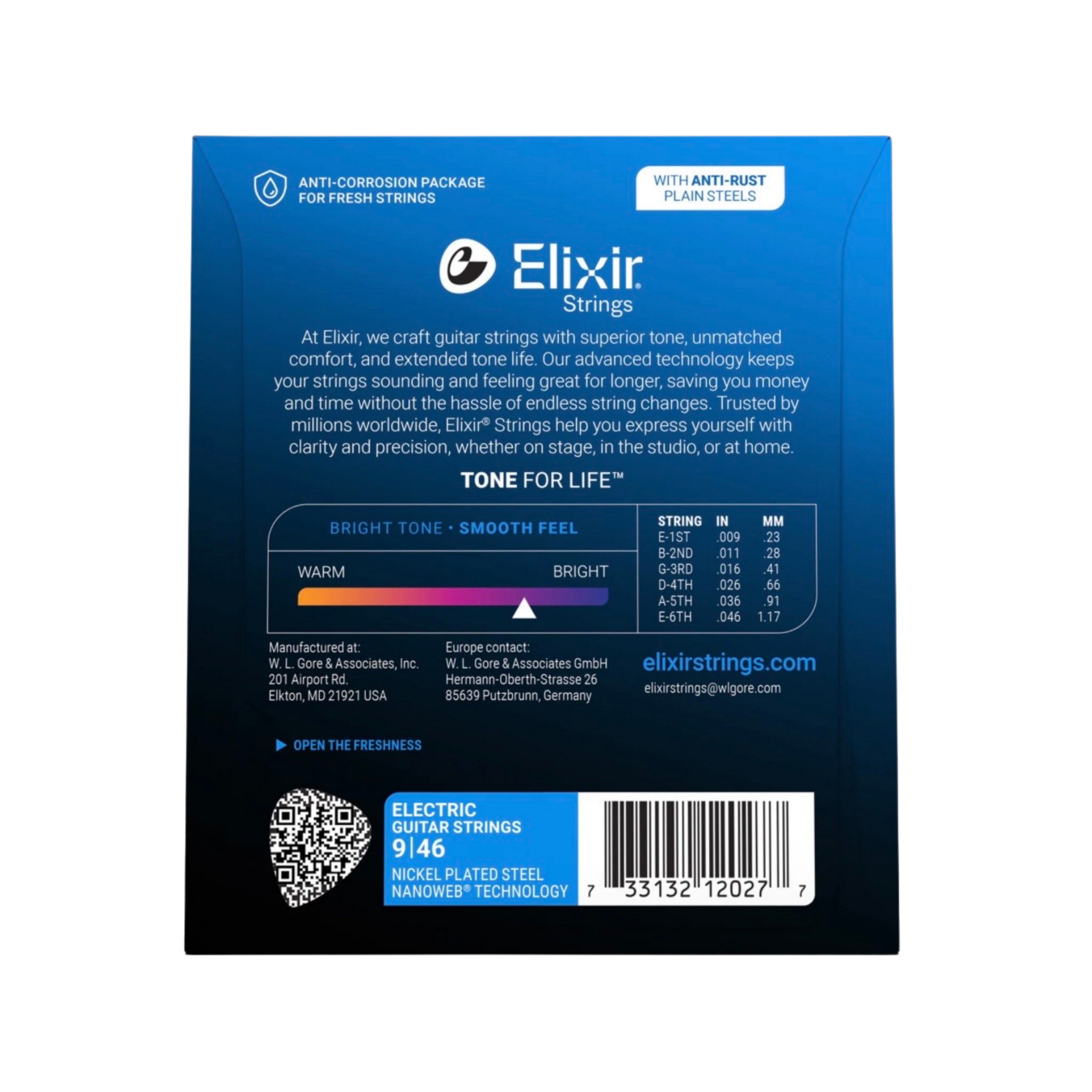 ELIXIR 12027 Nanoweb Electric Guitar Strings, Custom Light, 9-46