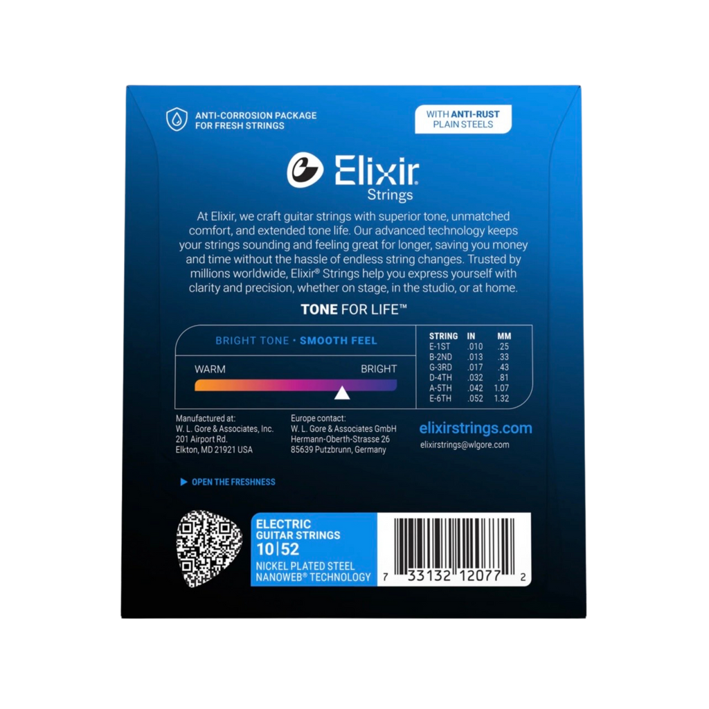 ELIXIR 12077 Nanoweb Electric Guitar Strings, Light-Heavy, 10-52
