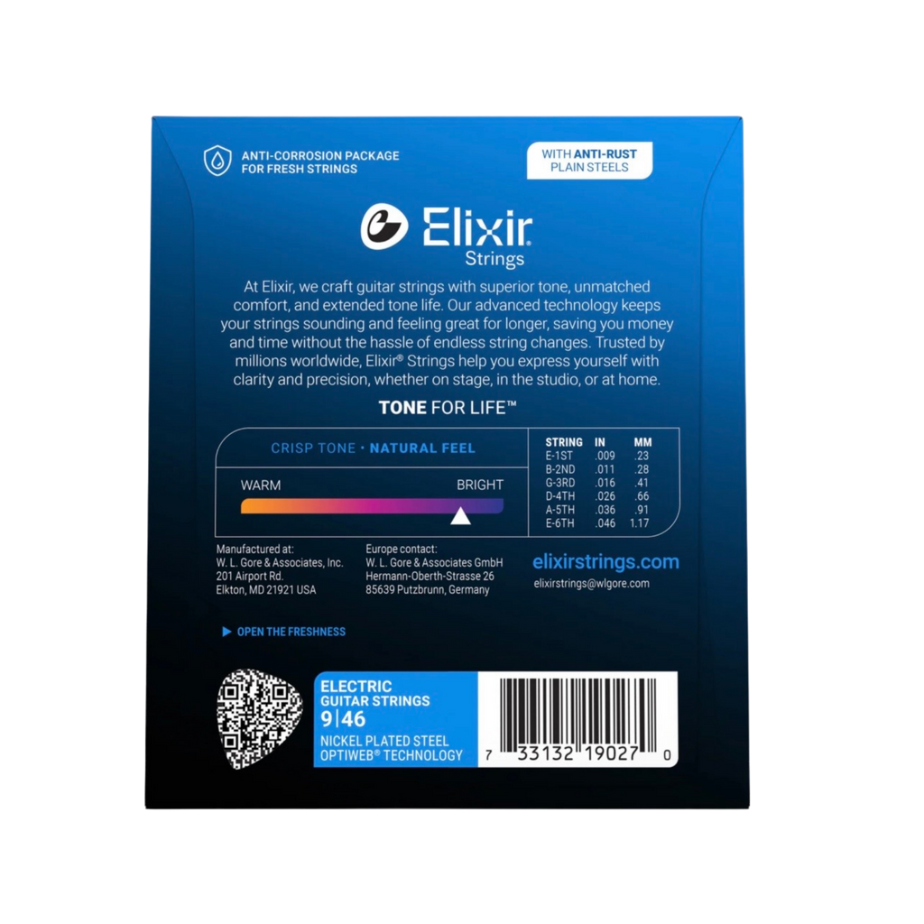 ELIXIR 19027 Optiweb Electric Guitar Strings, Custom Light, 09-46