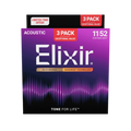 ELIXIR 16564 Nanoweb 80/20 Bronze Custom Light Acoustic Guitar Strings, 11-52, 3-Pack