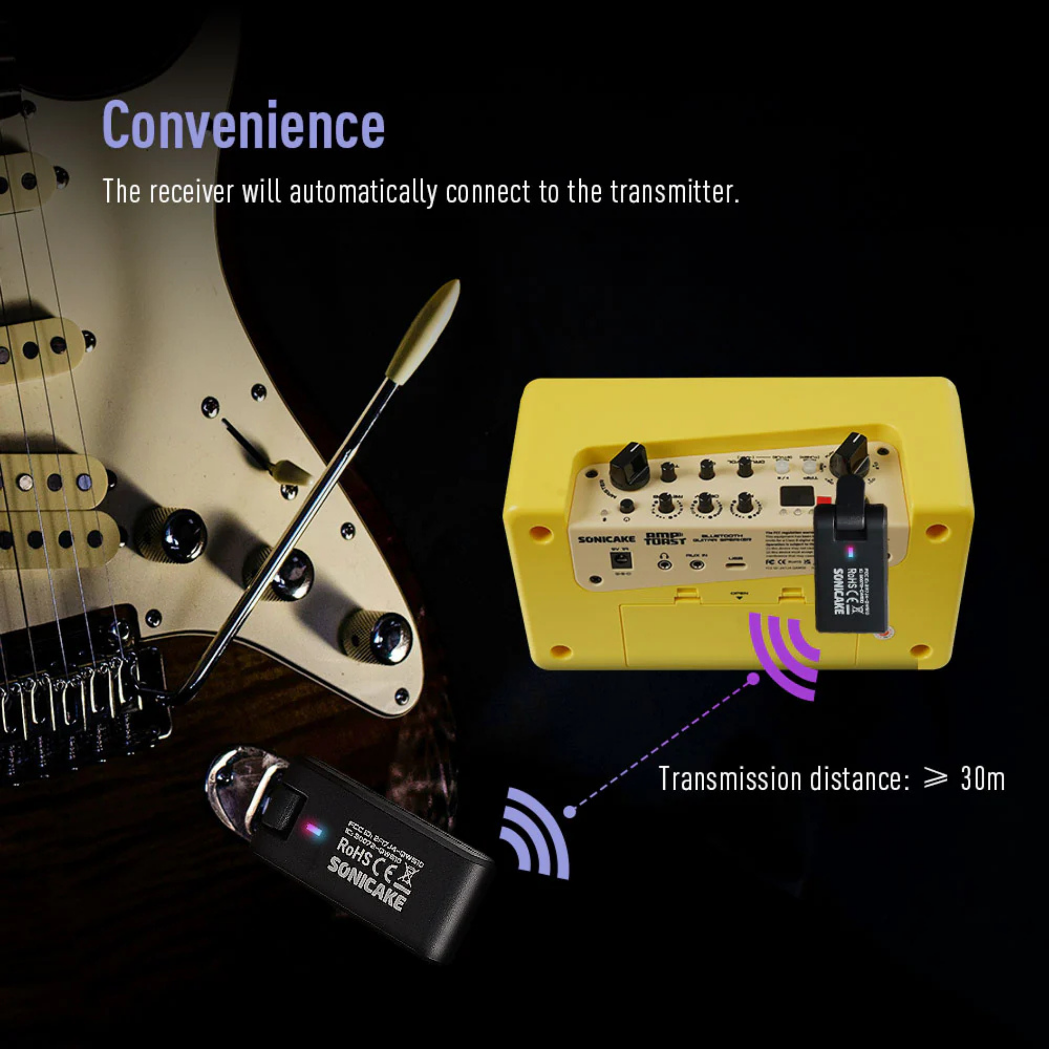 SONICAKE QWS-10 2.4G Sistem Gitar Nirkabel Pemancar Instrumen