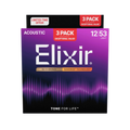 ELIXIR 16565 Nanoweb 80/20 Bronze Light Acoustic Guitar Strings, 12-53, 3-Pack