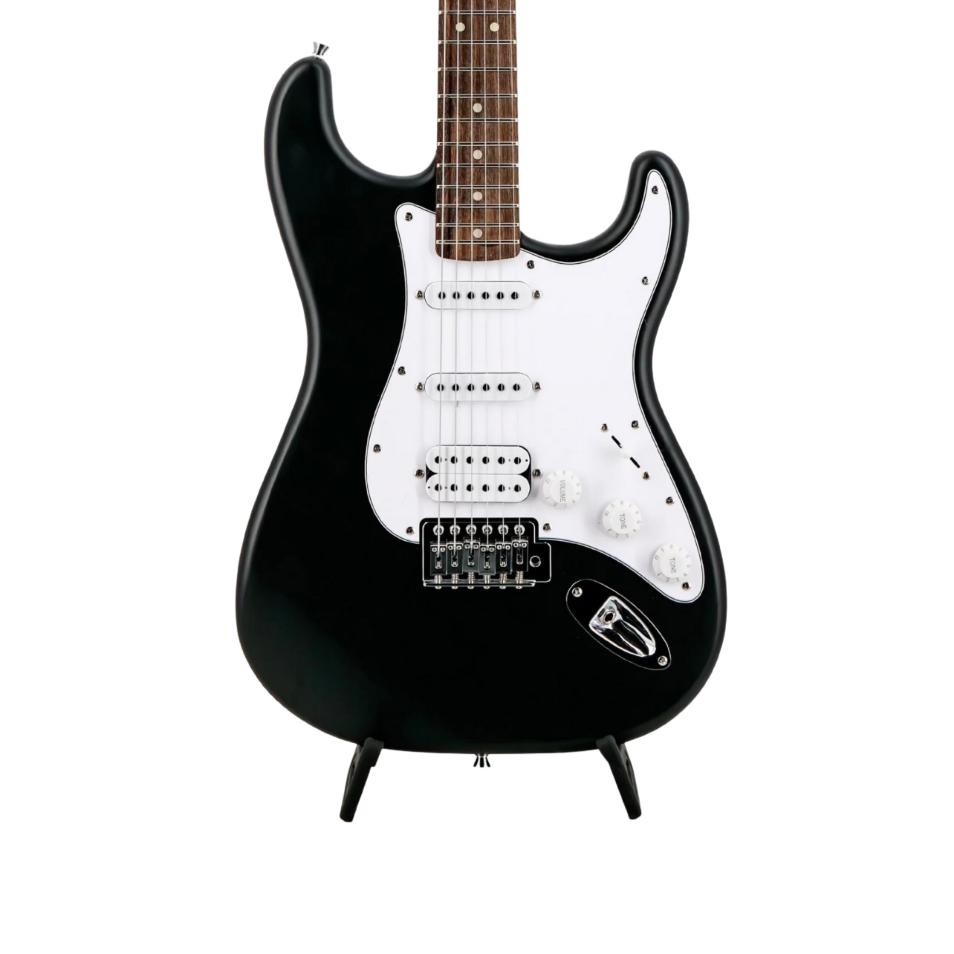 SQUIER Debut Series Stratocaster HSS Electric Guitar, Laurel FB, Black