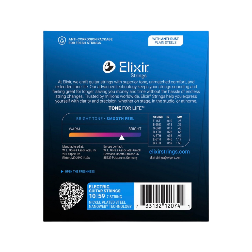 ELIXIR 12074 Nanoweb Light-Heavy 7-String Electric Guitar Strings, 10-59