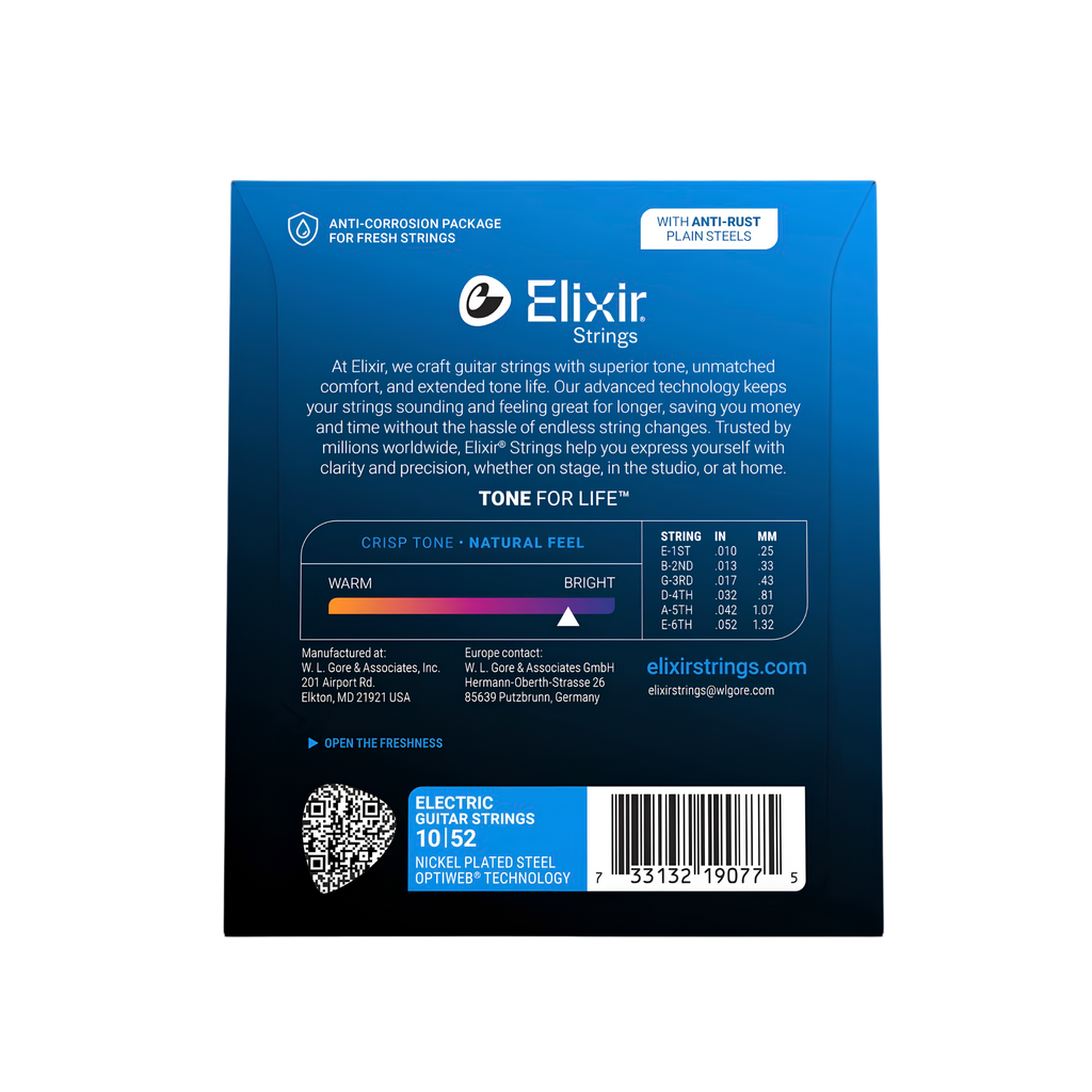 ELIXIR 19077 Optiweb Electric Guitar Strings, Light-Heavy, 10-52