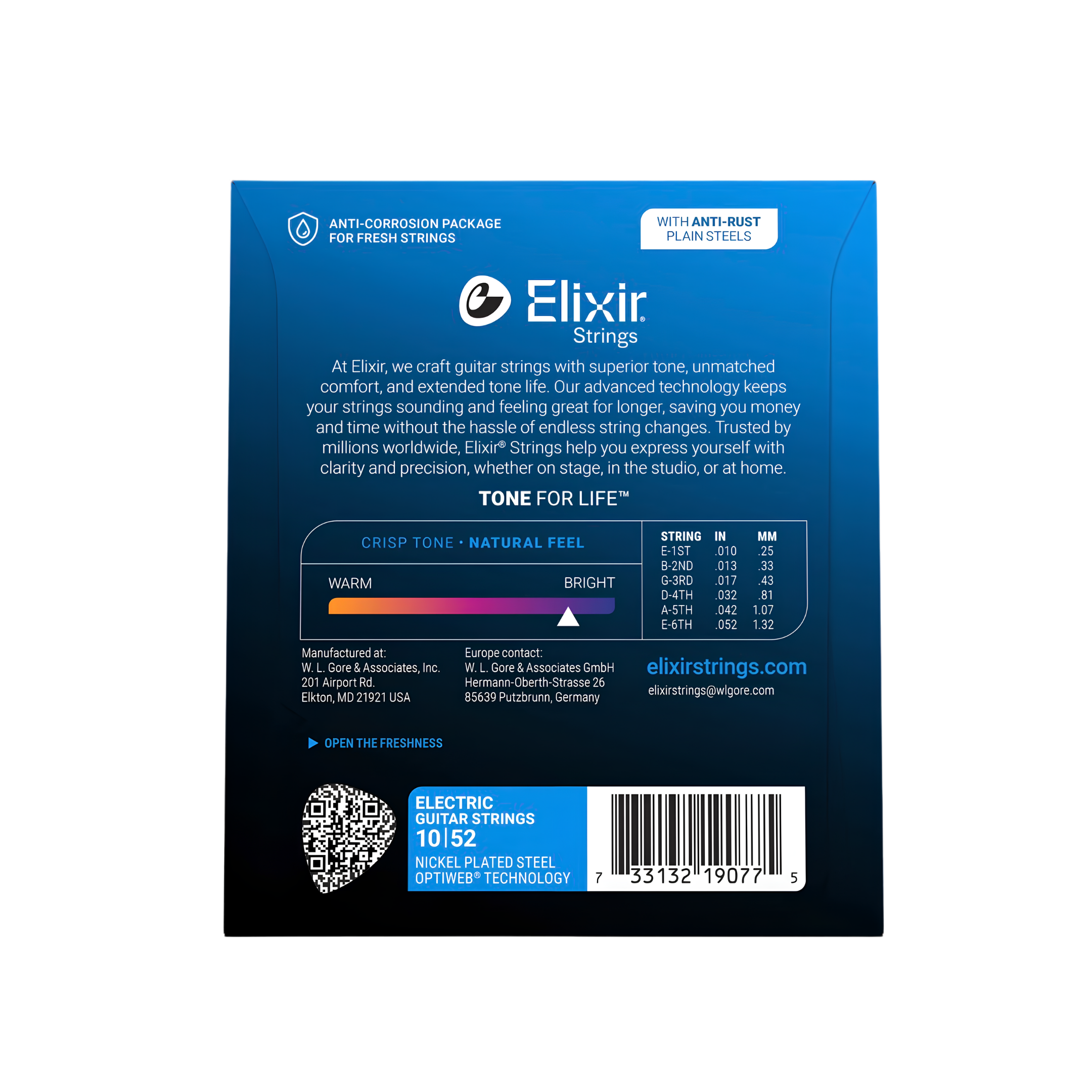 ELIXIR 19077 Optiweb Electric Guitar Strings, Light-Heavy, 10-52