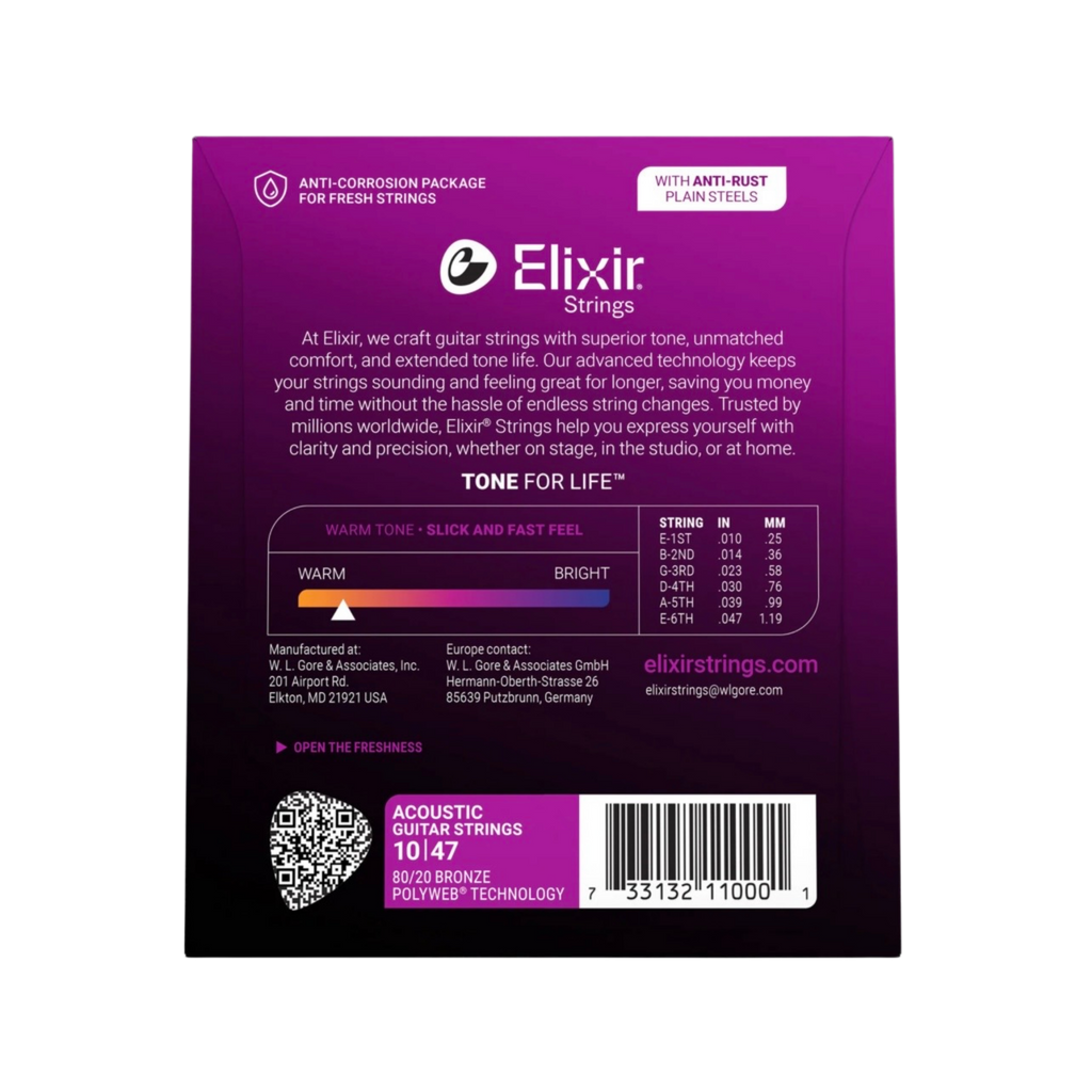 ELIXIR 11000 Polyweb 80/20 Bronze Acoustic Guitar Strings 10-47
