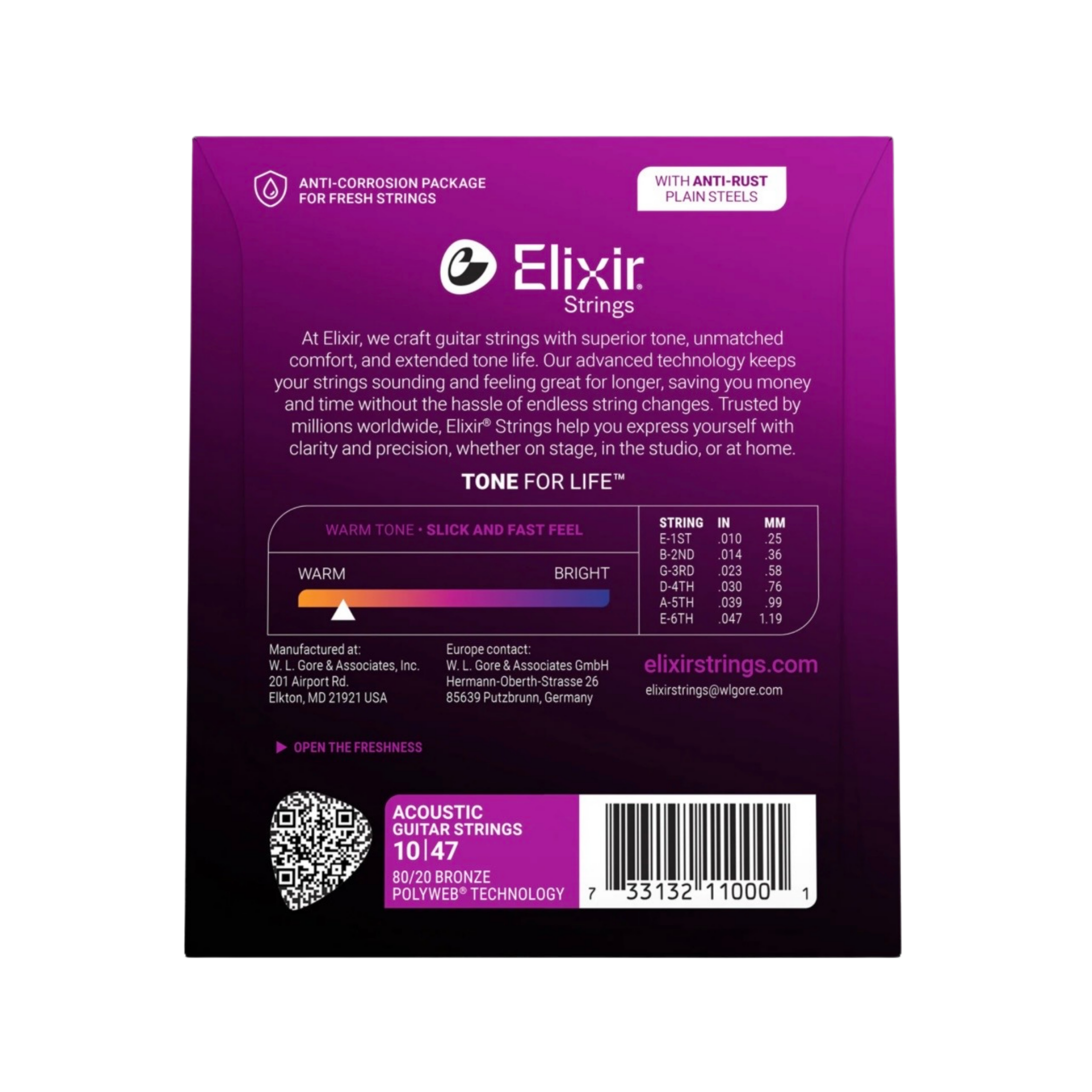 ELIXIR 11000 Polyweb 80/20 Bronze Acoustic Guitar Strings 10-47