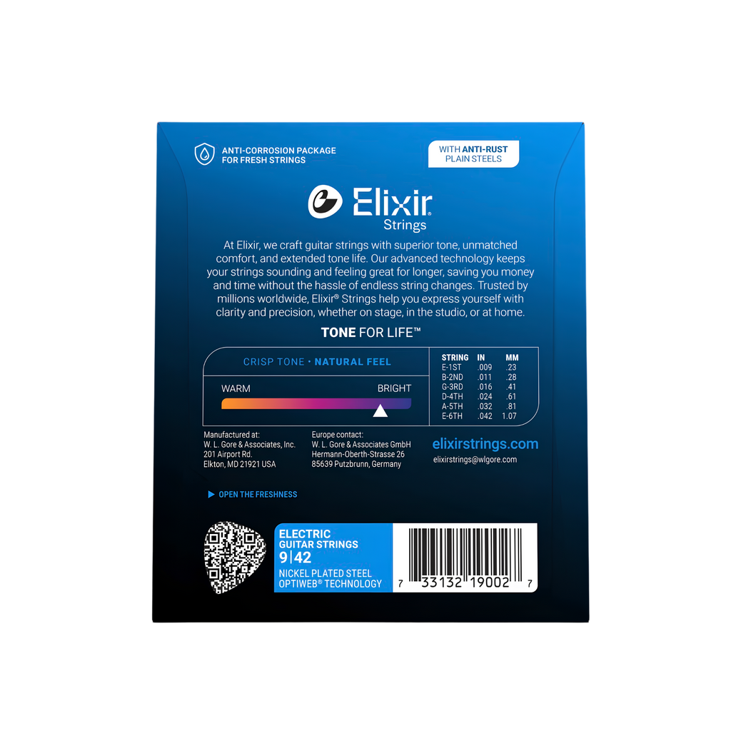 ELIXIR 19002 Optiweb Electric Guitar Strings, Super Light, 09-42