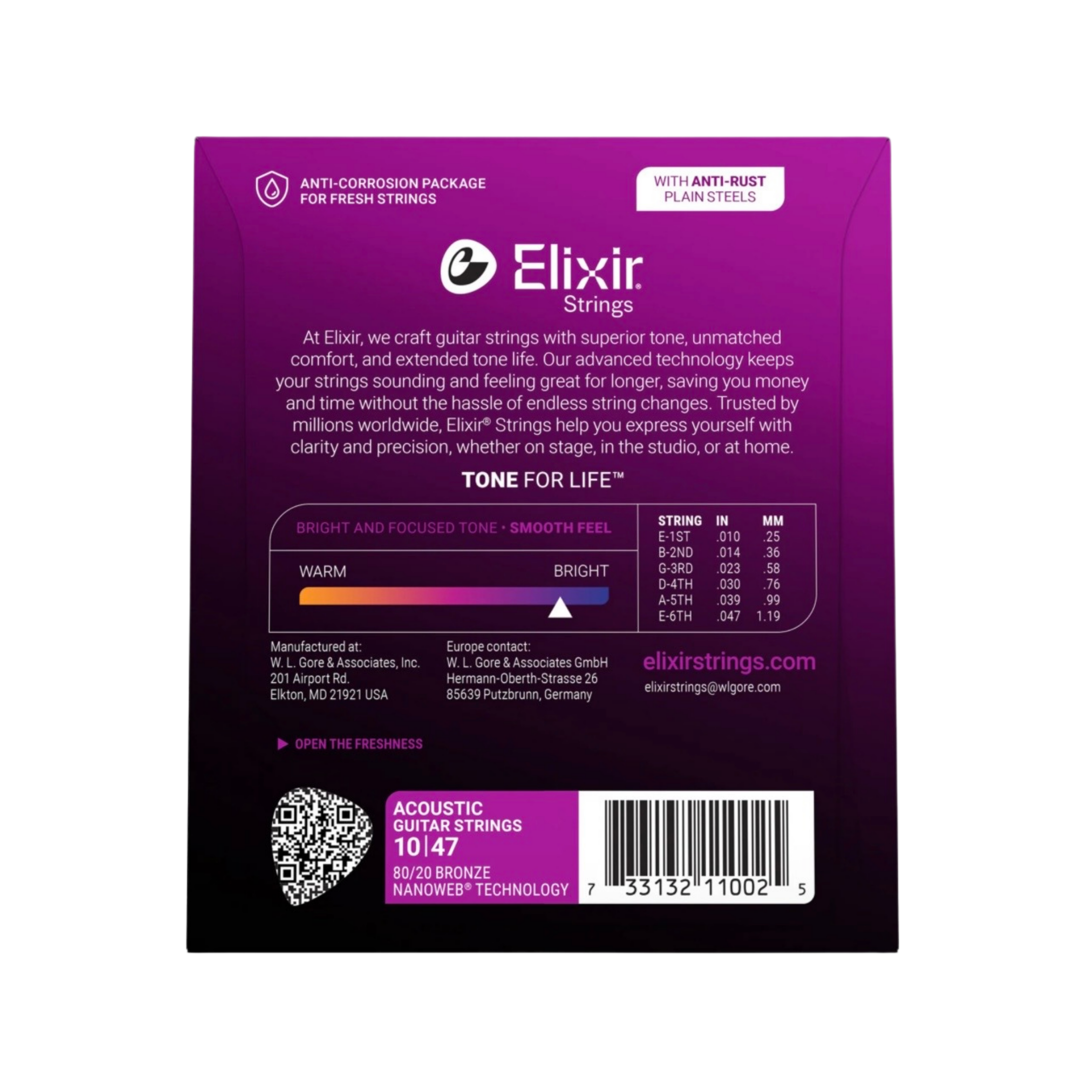 ELIXIR 11002 Nanoweb 80/20 Bronze Acoustic Guitar Strings Extra Light 10-47