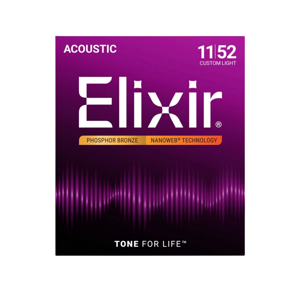 ELIXIR 16027 Nanoweb Phosphor Bronze Acoustic Guitar Strings, Custom Light, 11-52