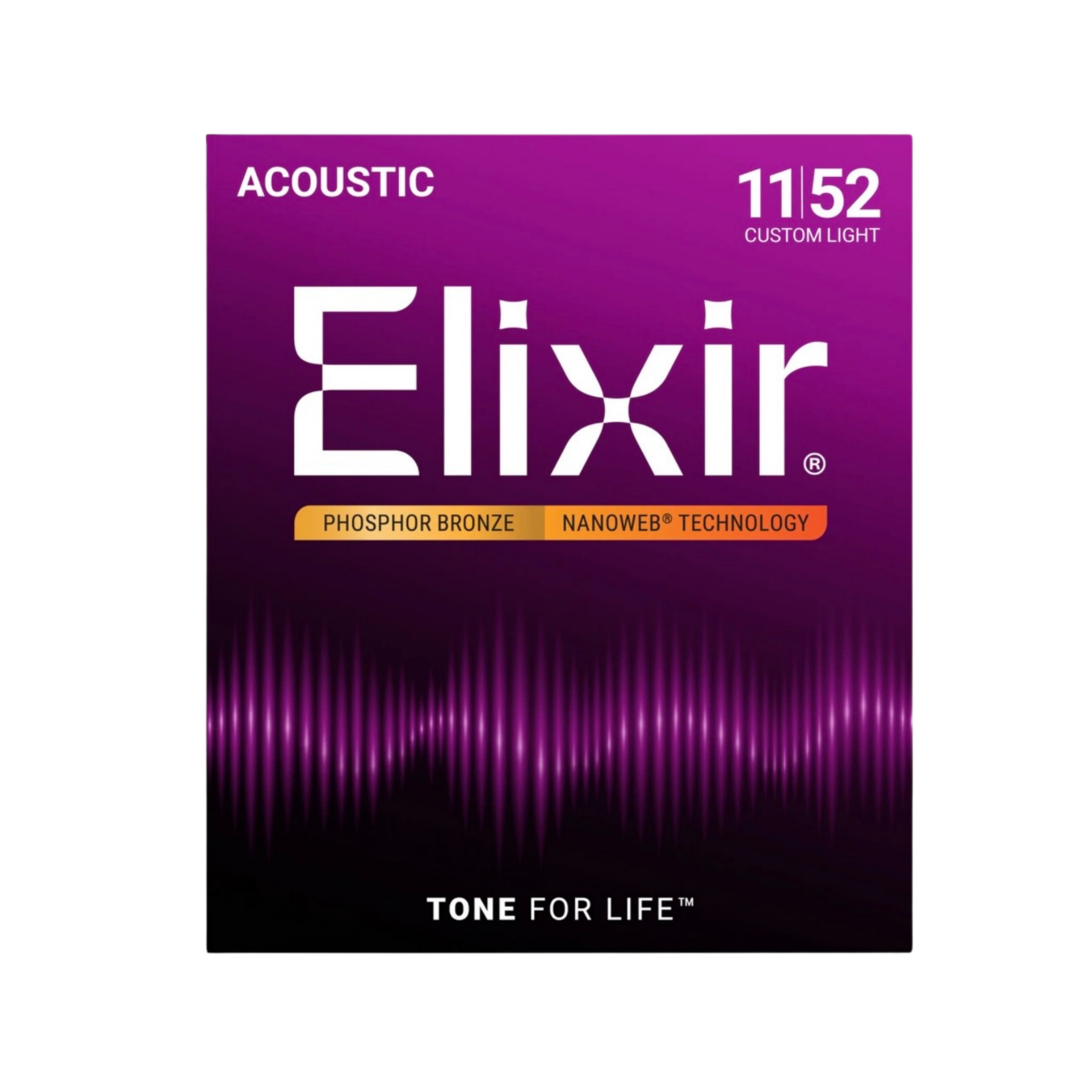 ELIXIR 16027 Nanoweb Phosphor Bronze Acoustic Guitar Strings, Custom Light, 11-52