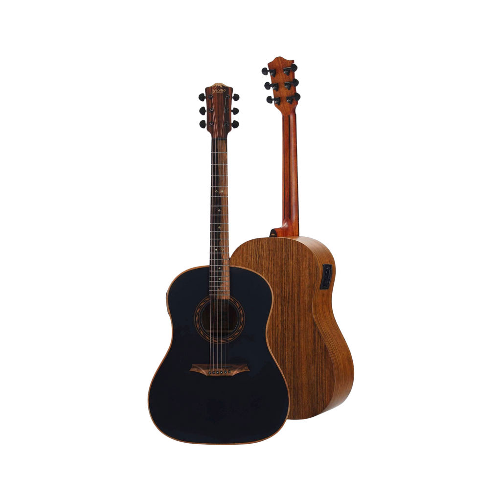 BROMO BAT8MEbk Mini Jumbo Acoustic Electric Guitar Mahogany Satin Black Top