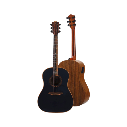 BROMO BAT8MEbk Mini Jumbo Acoustic Electric Guitar Mahogany Satin Black Top