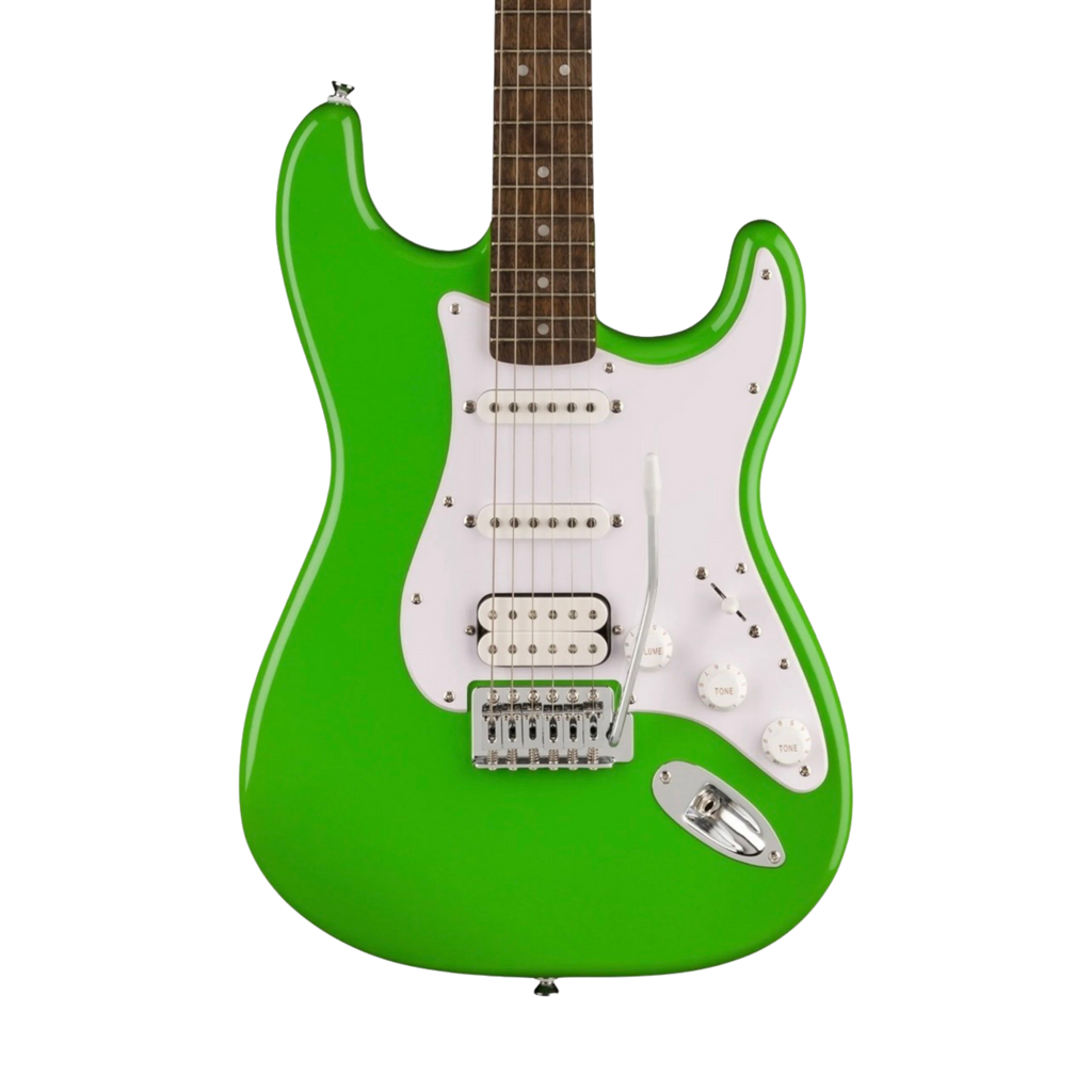 SQUIER FSR Sonic Stratocaster HSS Electric Guitar w/White Pickguard, Laurel FB, Lime Green