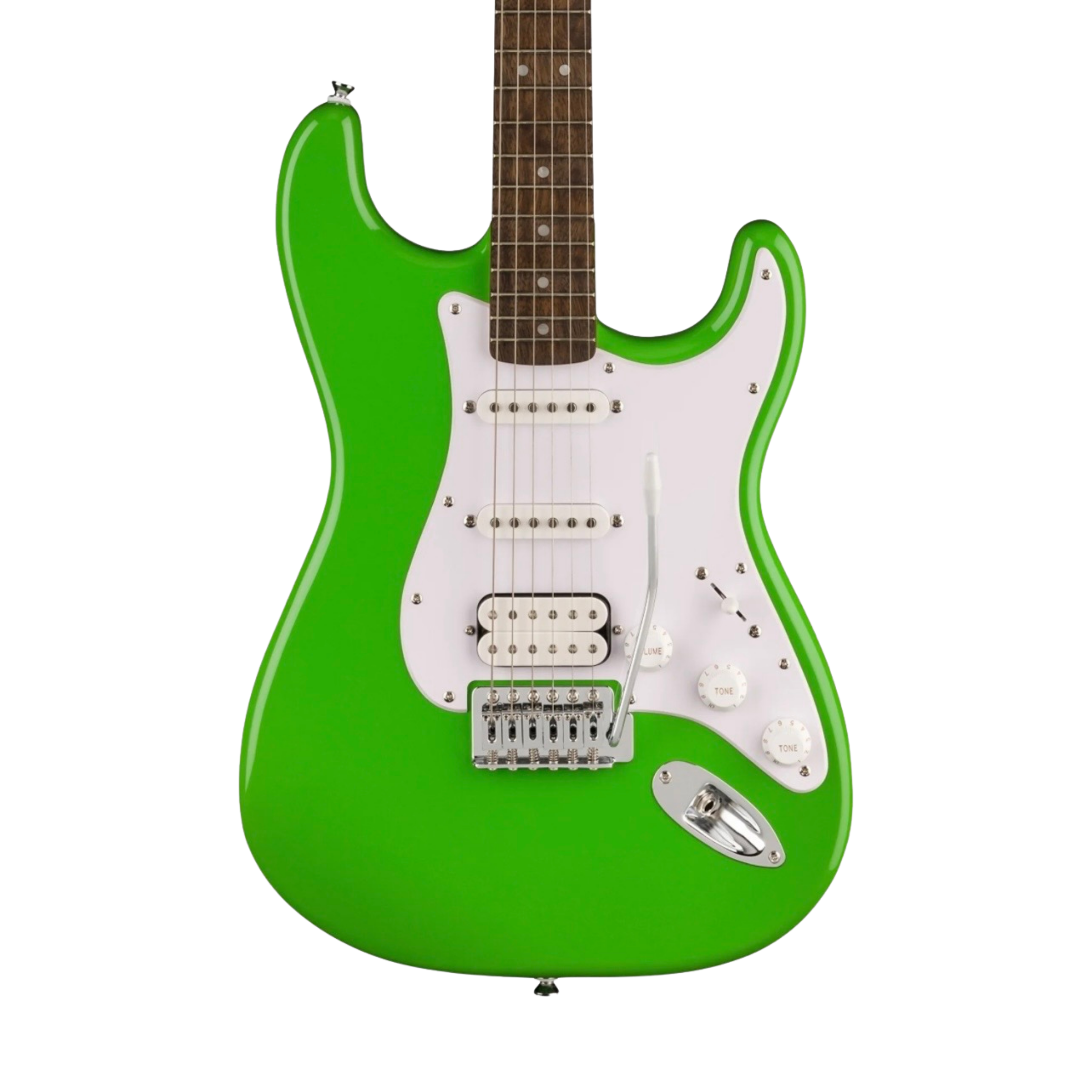 SQUIER FSR Sonic Stratocaster HSS Electric Guitar w/White Pickguard, Laurel FB, Lime Green