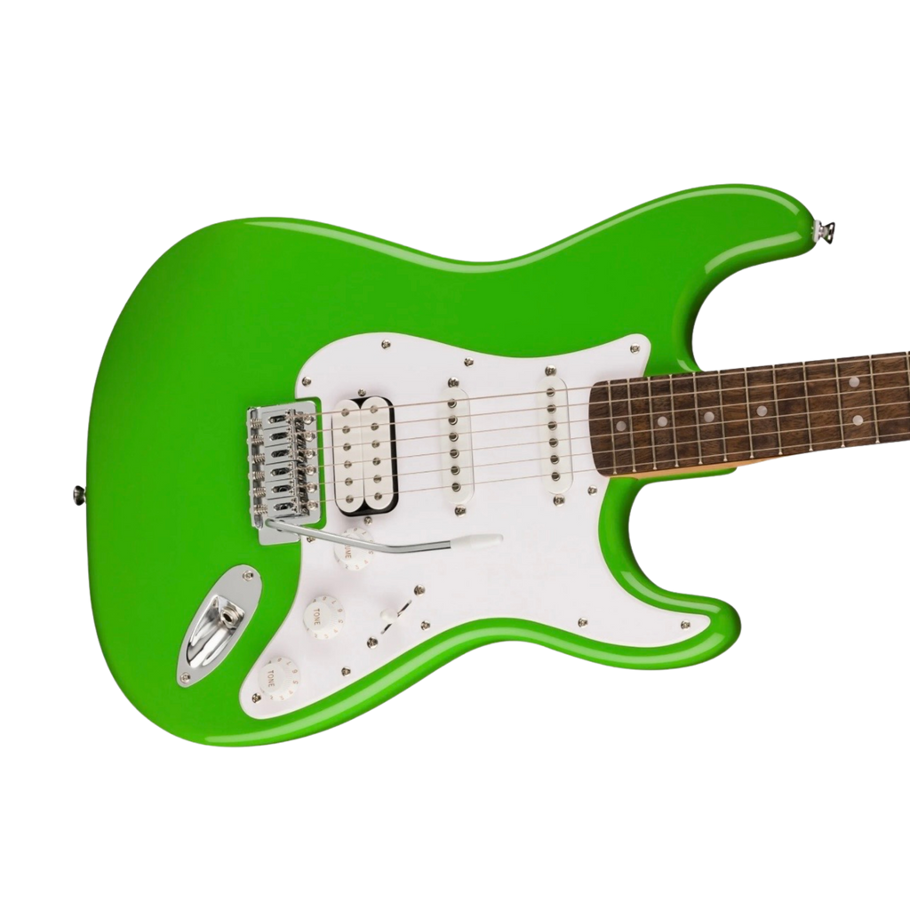 SQUIER FSR Sonic Stratocaster HSS Electric Guitar w/White Pickguard, Laurel FB, Lime Green