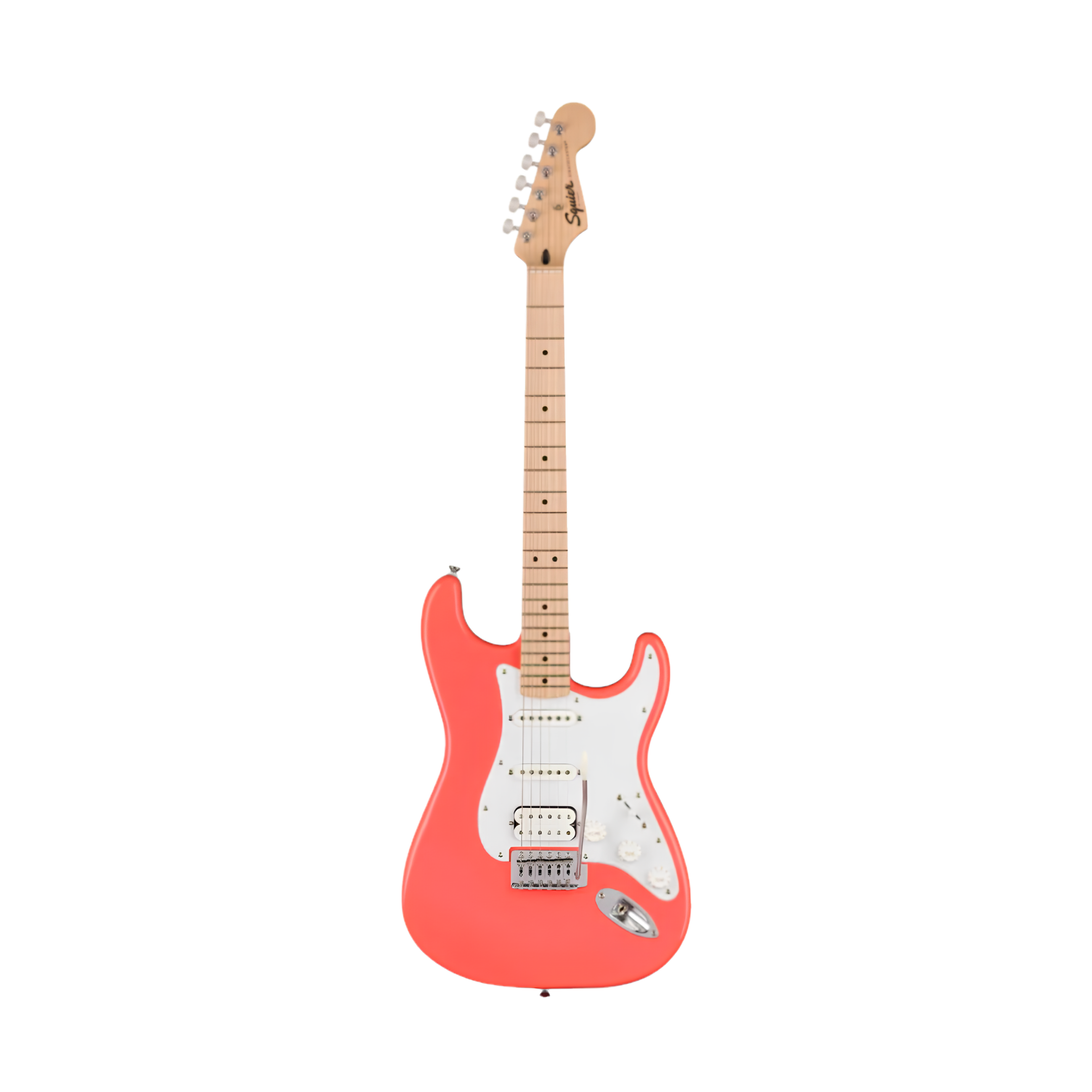 SQUIER Sonic Stratocaster HSS Electric Guitar w/White Pickguard, Maple FB, Tahitian Coral