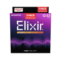 ELIXIR 16569 Nanoweb Phosphor Bronze Acoustic Guitar Strings, Light, 12-53, 3-Pack