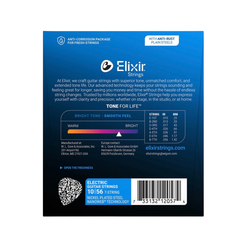 ELIXIR 12057 Nanoweb Light 7-String Electric Guitar Strings 10-56