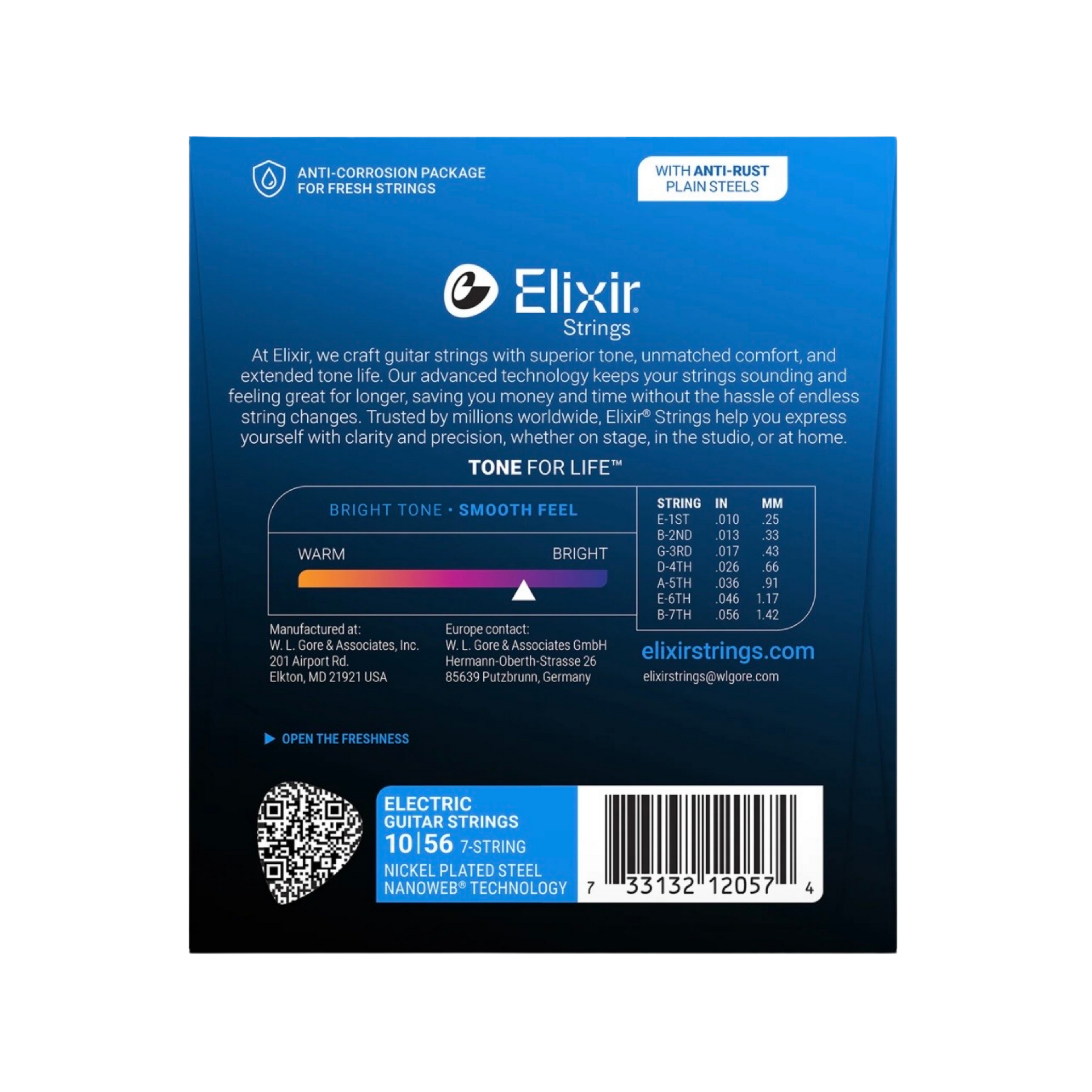 ELIXIR 12057 Nanoweb Light 7-String Electric Guitar Strings 10-56