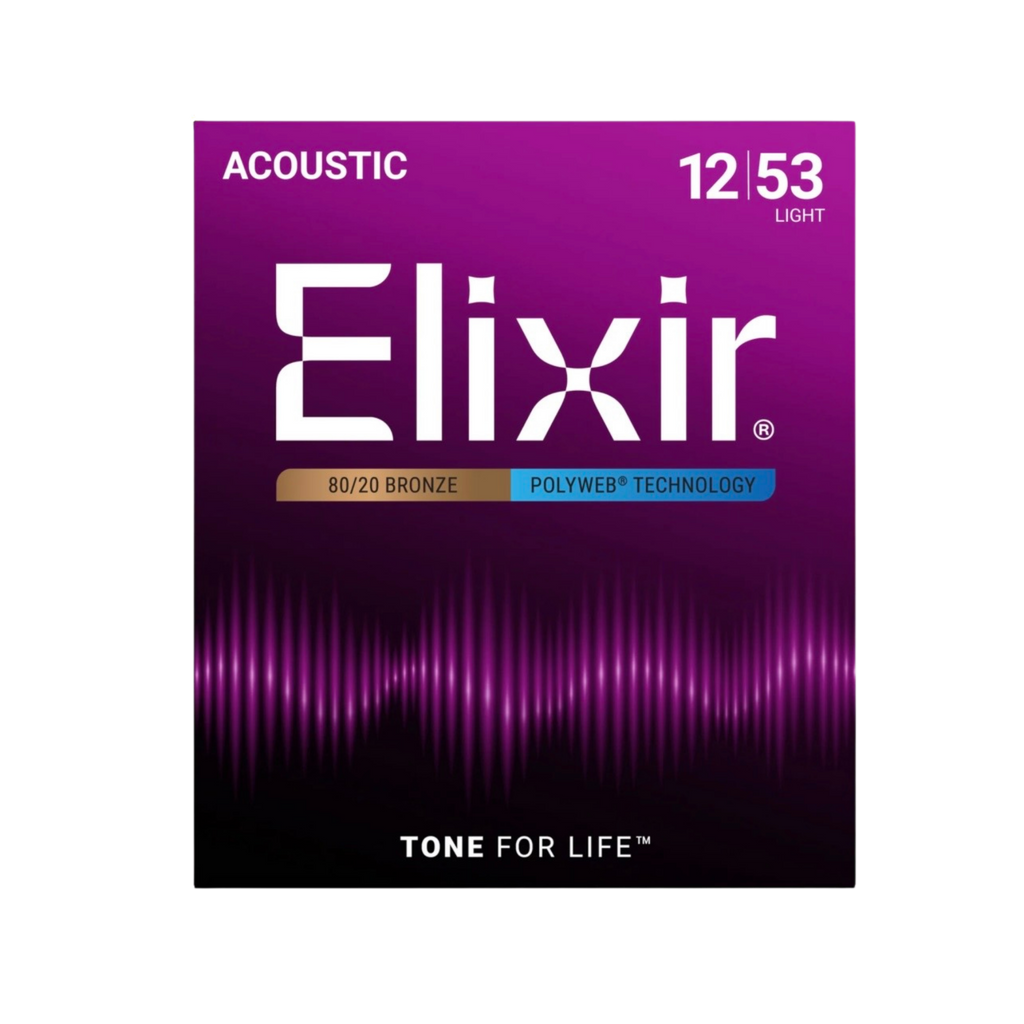 ELIXIR 11050 Polyweb 80/20 Bronze Acoustic Guitar Strings, Light, 12-53