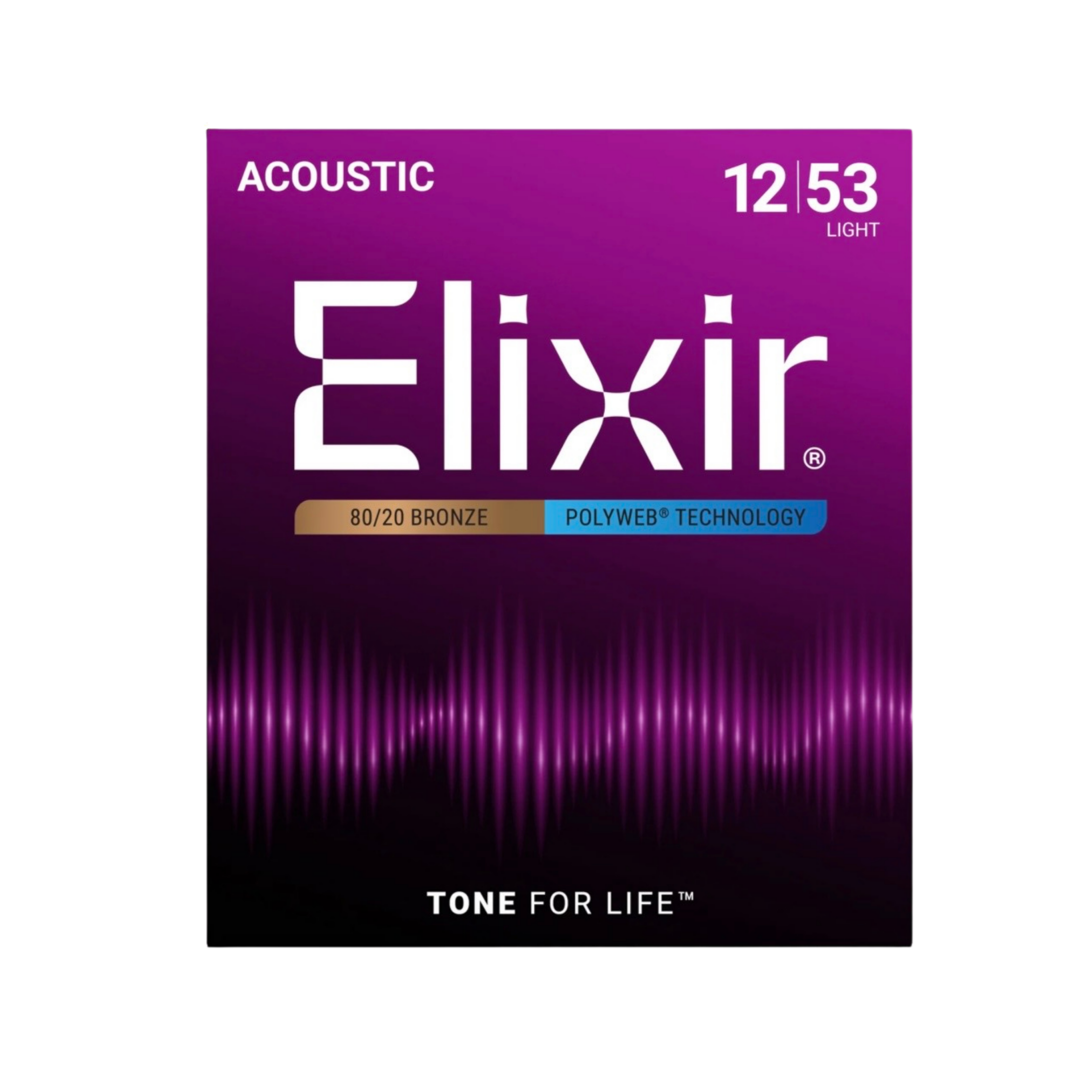 ELIXIR 11050 Polyweb 80/20 Bronze Acoustic Guitar Strings, Light, 12-53