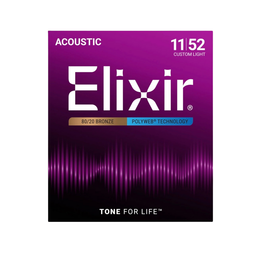 ELIXIR 11025 Polyweb 80/20 Bronze Acoustic Guitar Strings Custom Light 11-52