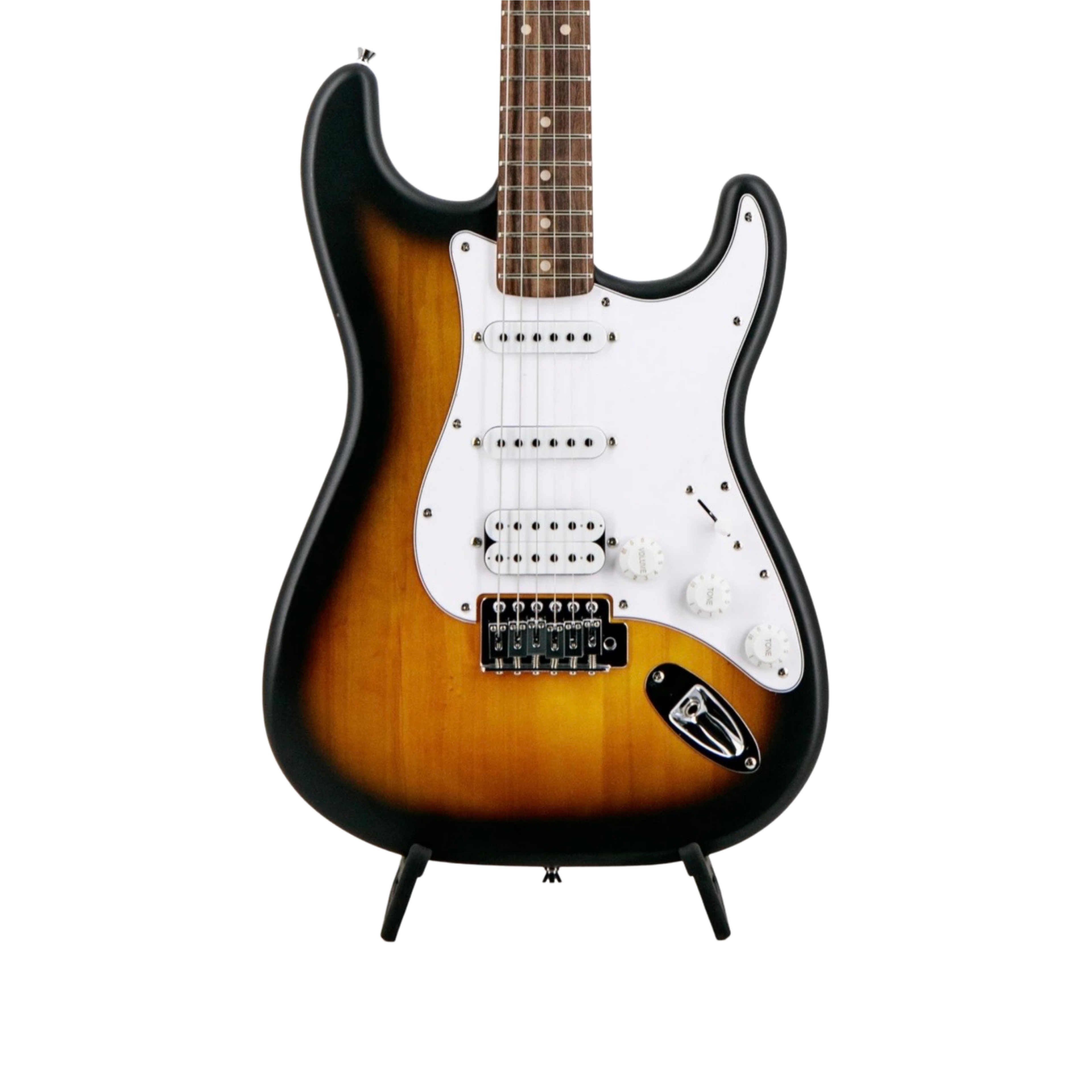 SQUIER Debut Series Stratocaster HSS Electric Guitar, Laurel FB, 2 Tone Sunburst