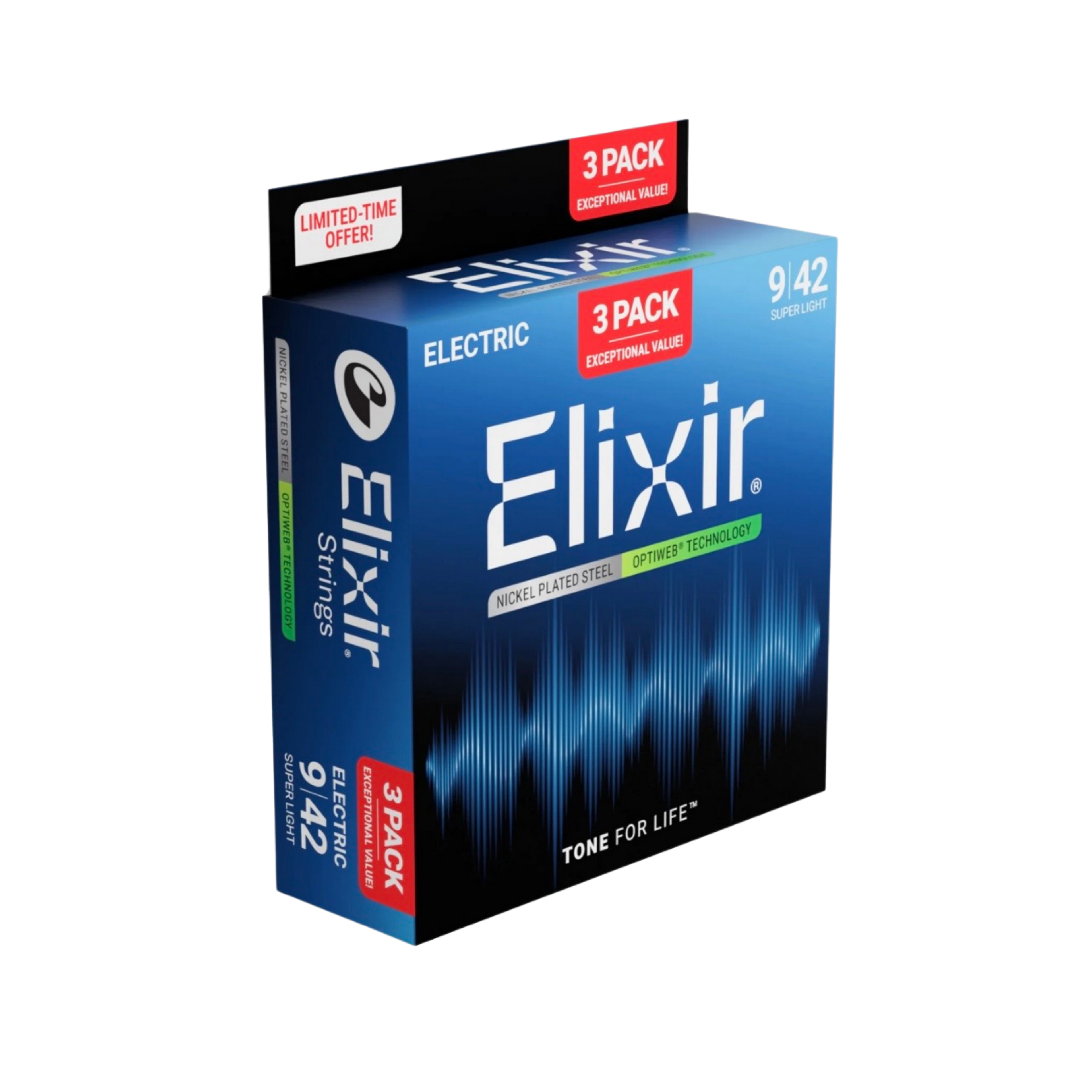 ELIXIR 16571 Optiweb Electric Guitar Strings, Super Light, 9-42, 3-Pack