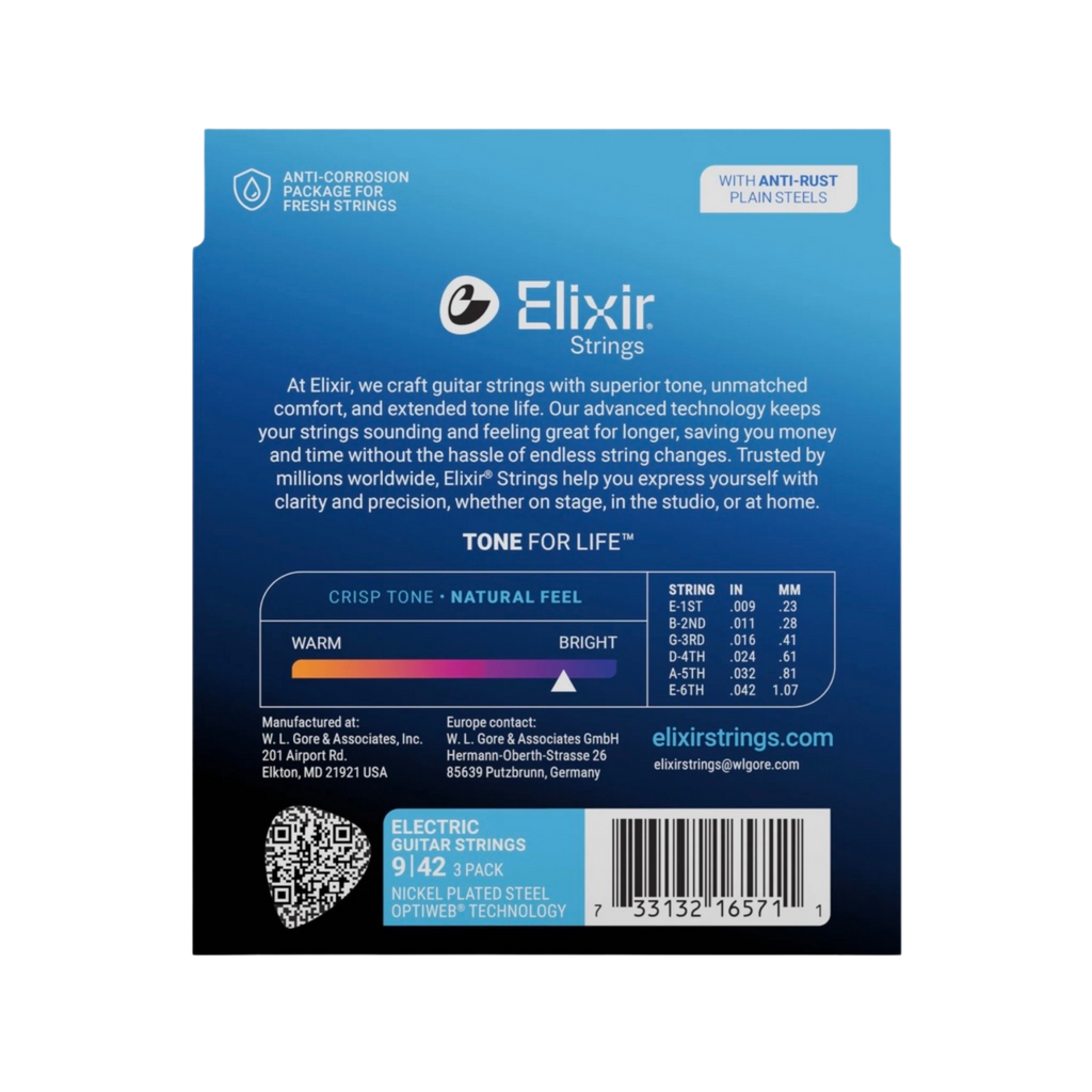 ELIXIR 16571 Optiweb Electric Guitar Strings, Super Light, 9-42, 3-Pack