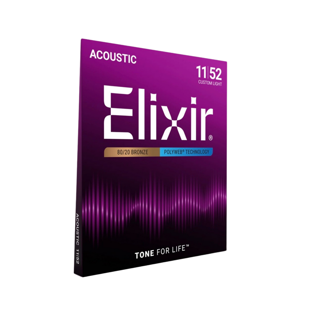 ELIXIR 11025 Polyweb 80/20 Bronze Acoustic Guitar Strings Custom Light 11-52